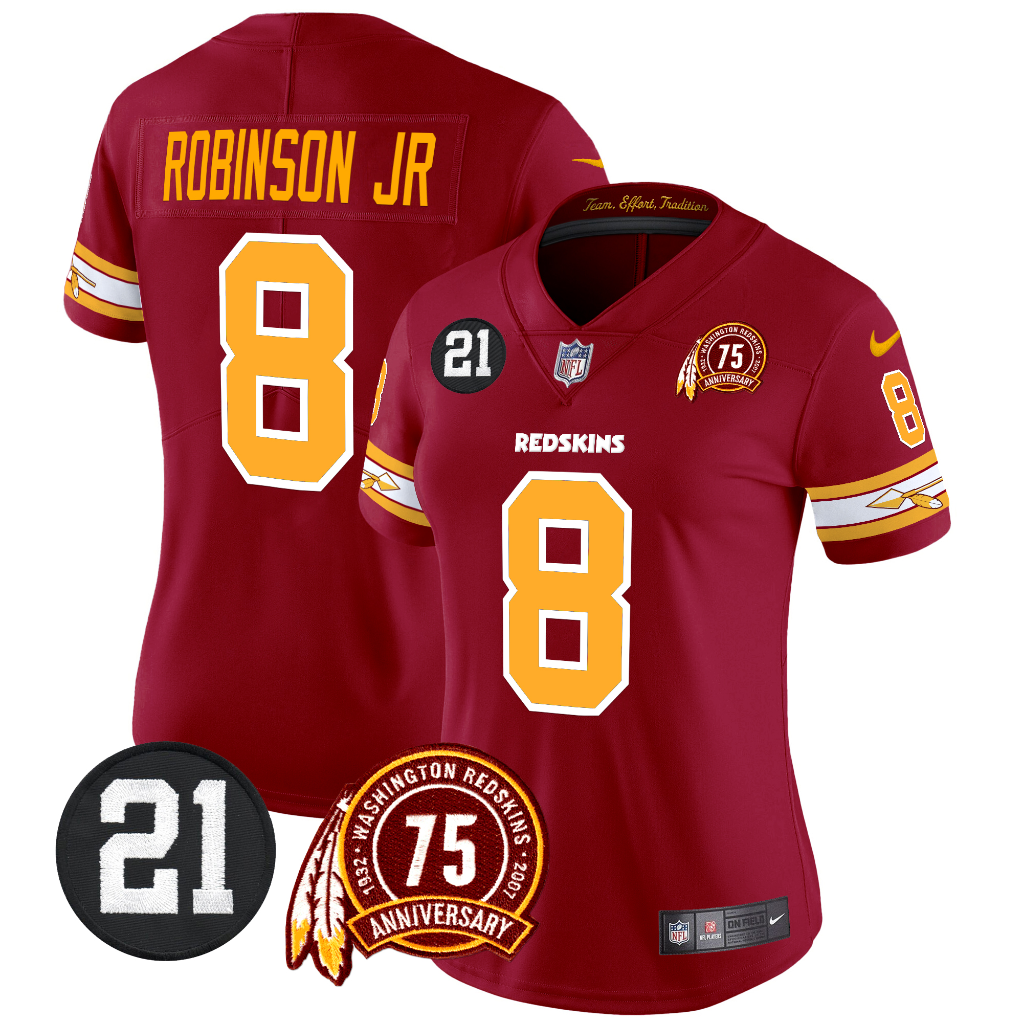 Robinson Jr. Women's Washington Redskins 75th & Sean Taylor Patch Vapor Limited Burgundy Jersey - All Stitched