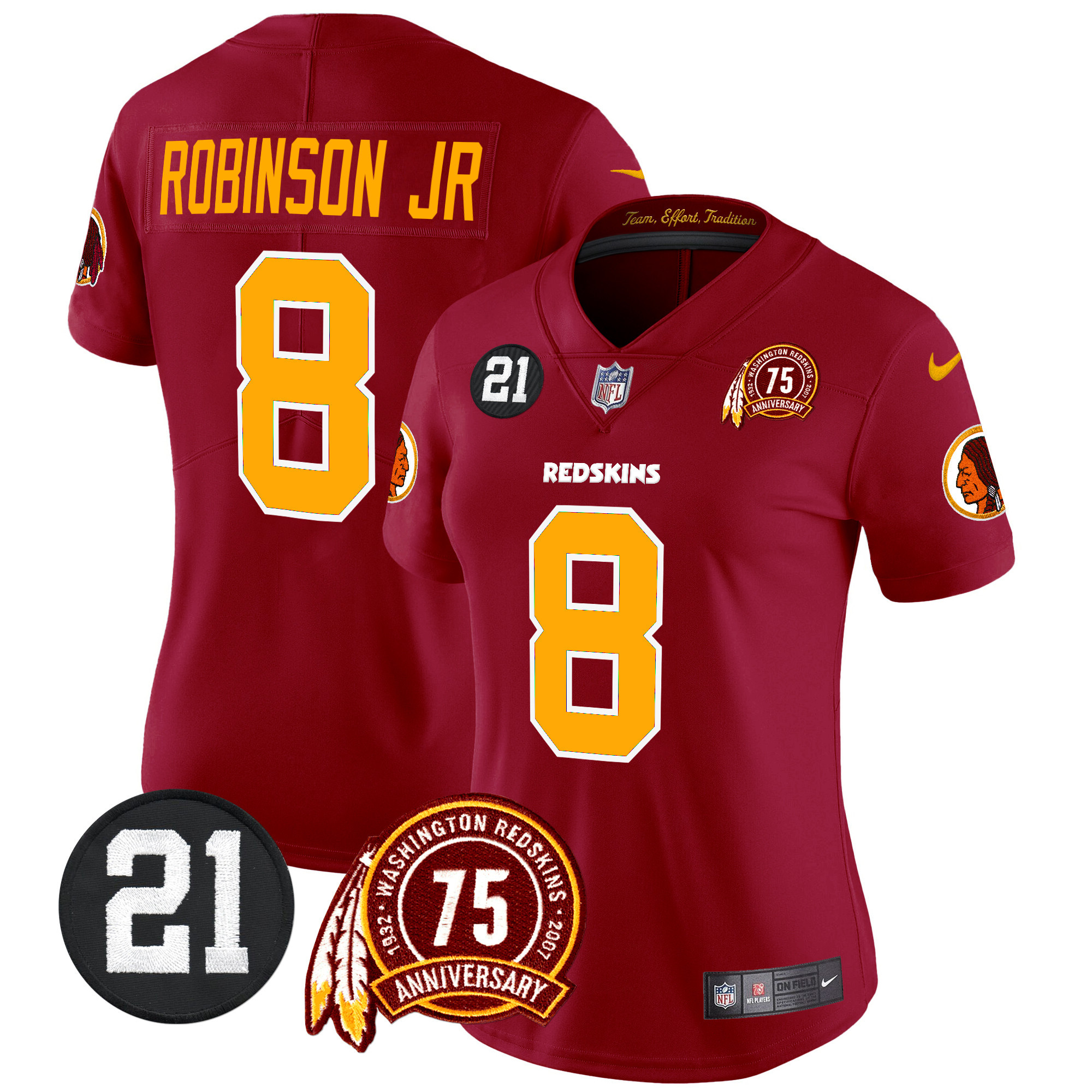 Robinson Jr. Women's Washington Redskins 75th & Sean Taylor Patch Vapor Limited Burgundy Jersey - All Stitched