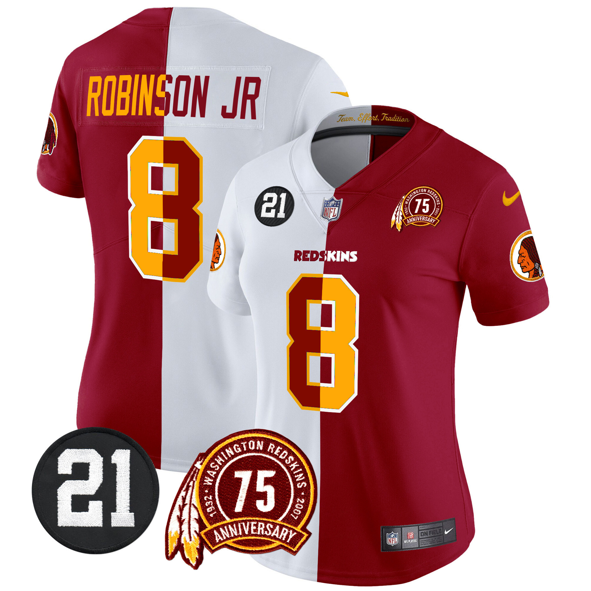 Robinson Jr. Women's Washington Redskins 75th & Sean Taylor Patch Vapor Limited Half Jersey - All Stitched