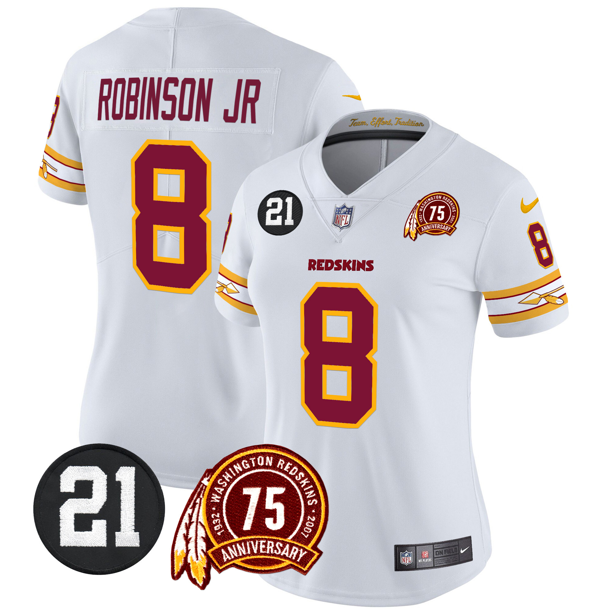 Robinson Jr. Women's Washington Redskins 75th & Sean Taylor Patch Vapor Limited White Jersey - All Stitched
