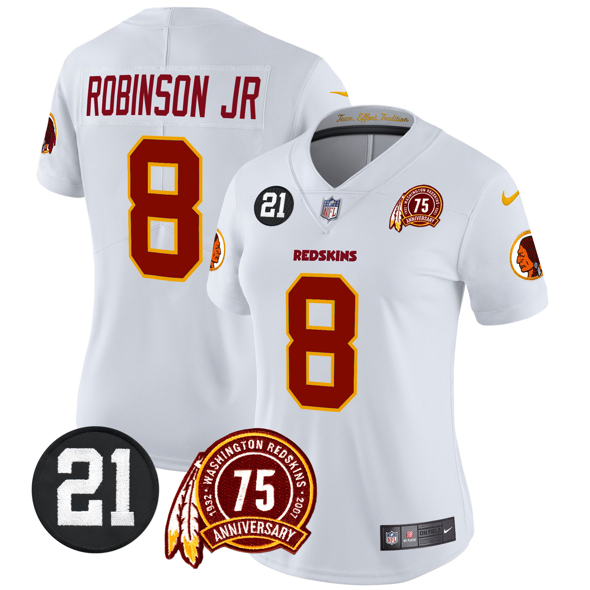 Robinson Jr. Women's Washington Redskins 75th & Sean Taylor Patch Vapor Limited White Jersey - All Stitched