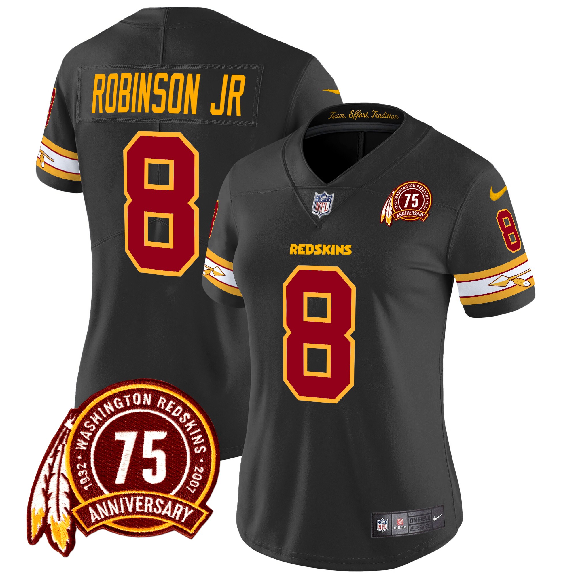 Robinson Jr. Women's Washington Redskins 75th Patch Vapor Limited Black Jersey - All Stitched