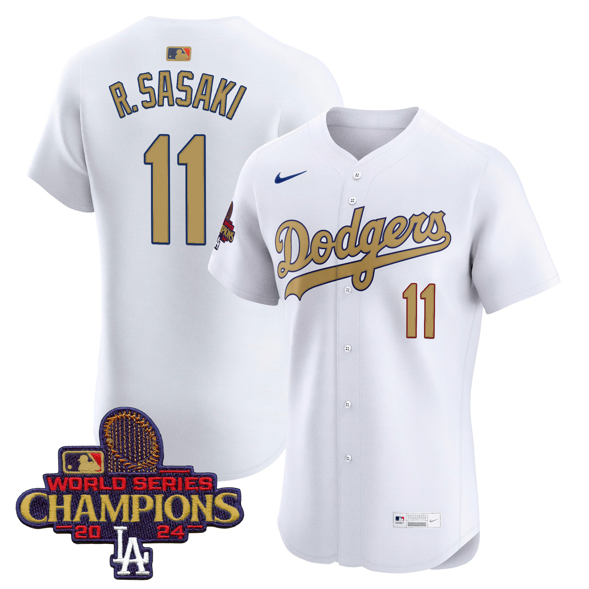 Roki Sasaki Men's Los Angeles Dodgers 2025 Gold Vapor Premier Elite White Jersey - All Stitched