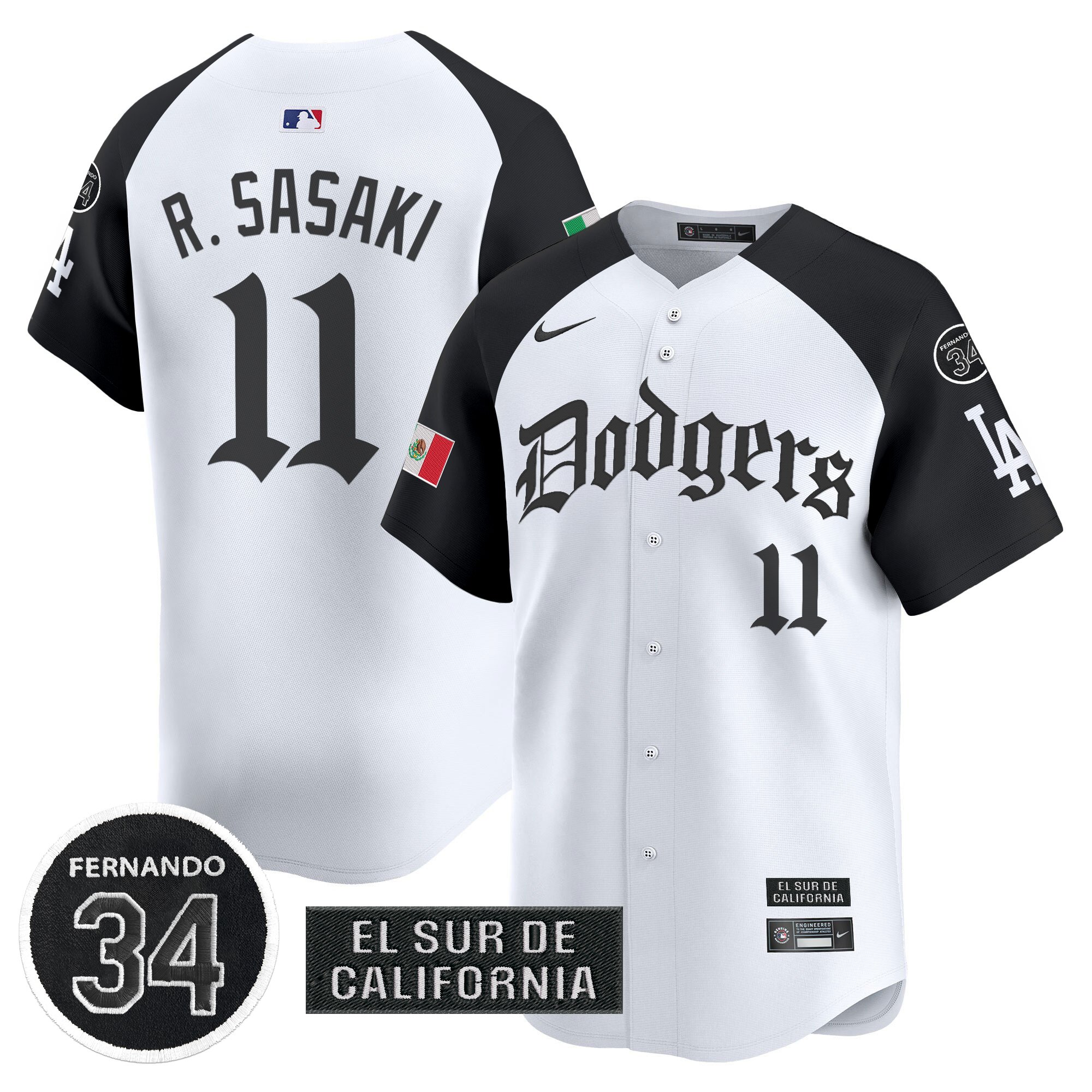 Roki Sasaki Men's Los Angeles Dodgers Mexico 2025 LA Gothic Style Vapor Premier Limited Alternate Jersey V2 - All Stitched