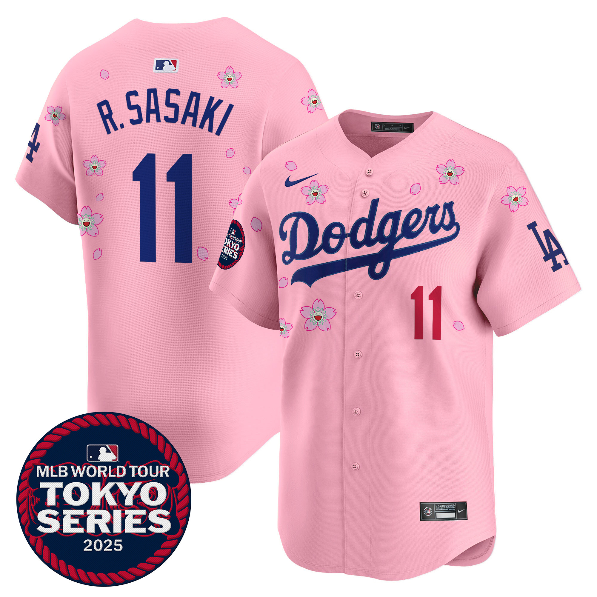 Roki Sasaki Men's Los Angeles Dodgers Tokyo Series 2025 Vapor Premier Limited Cherry Blossom Jersey V2 - Stitched
