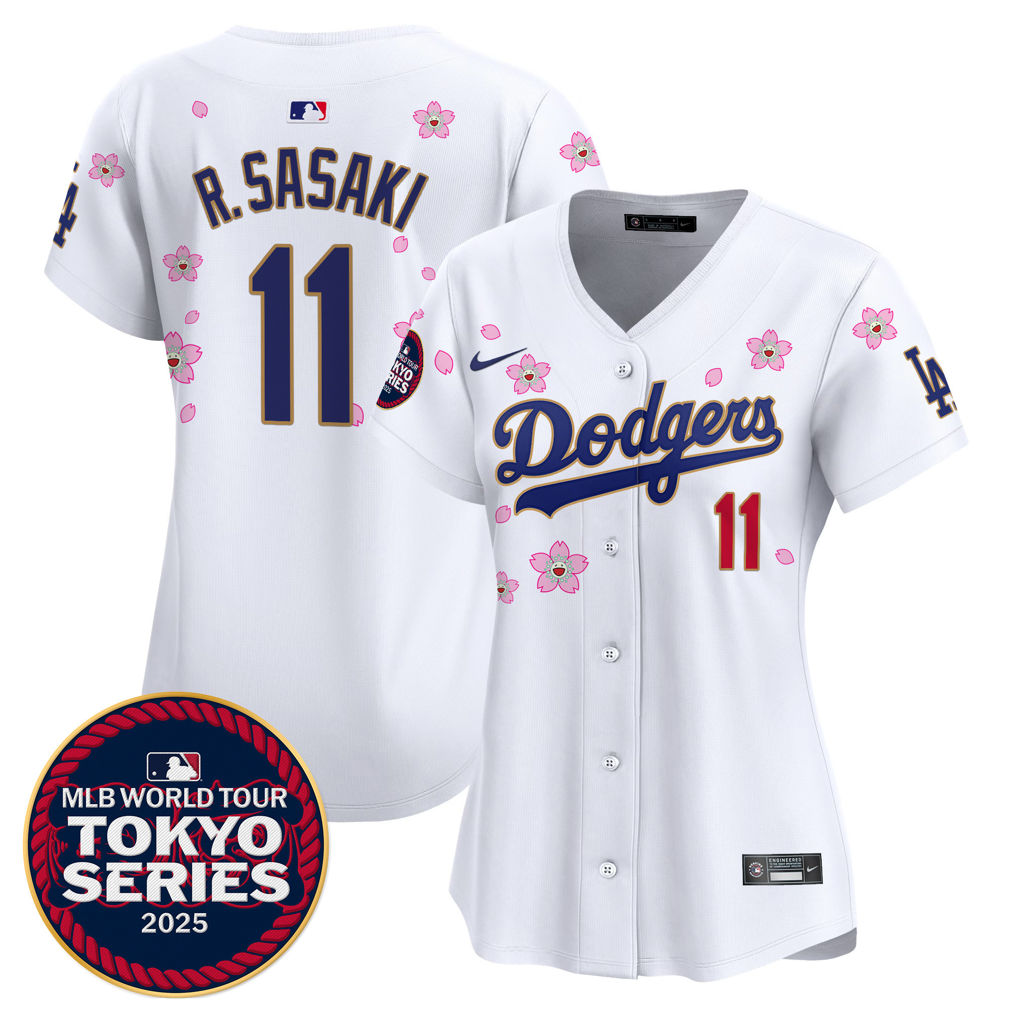 Roki Sasaki Women's Los Angeles Dodgers Tokyo Series 2025 Gold Trim Vapor Premier Limited White Jersey V2 - Stitched