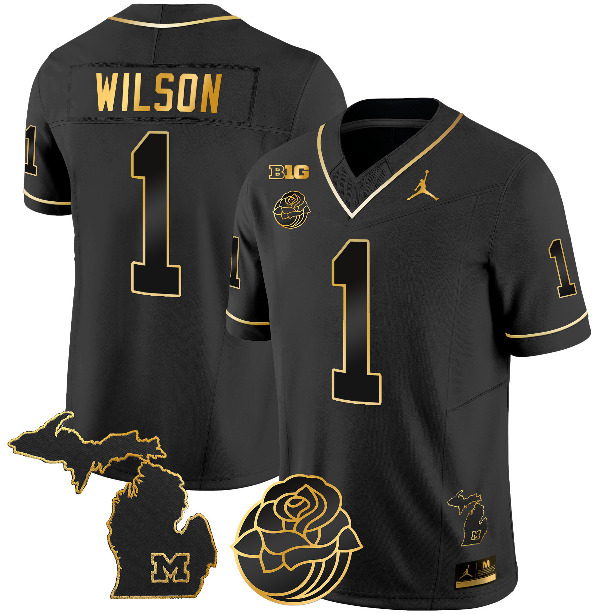 Roman Wilson Men's Michigan Wolverines Rose Bowl Patch Gold Vapor Black Gold Jersey - All Stitched