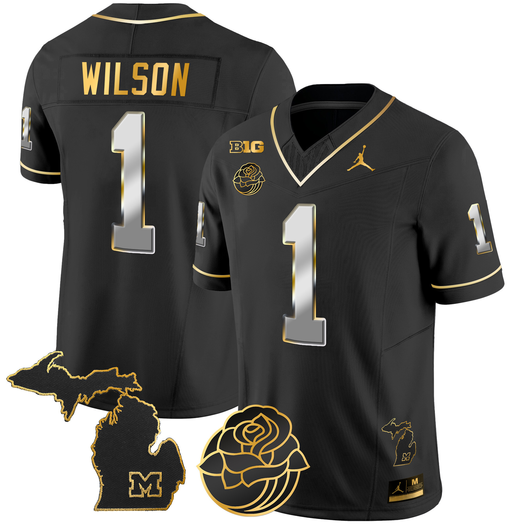 Roman Wilson Men's Michigan Wolverines Rose Bowl Patch Gold Vapor Black Limited Jersey - All Stitched