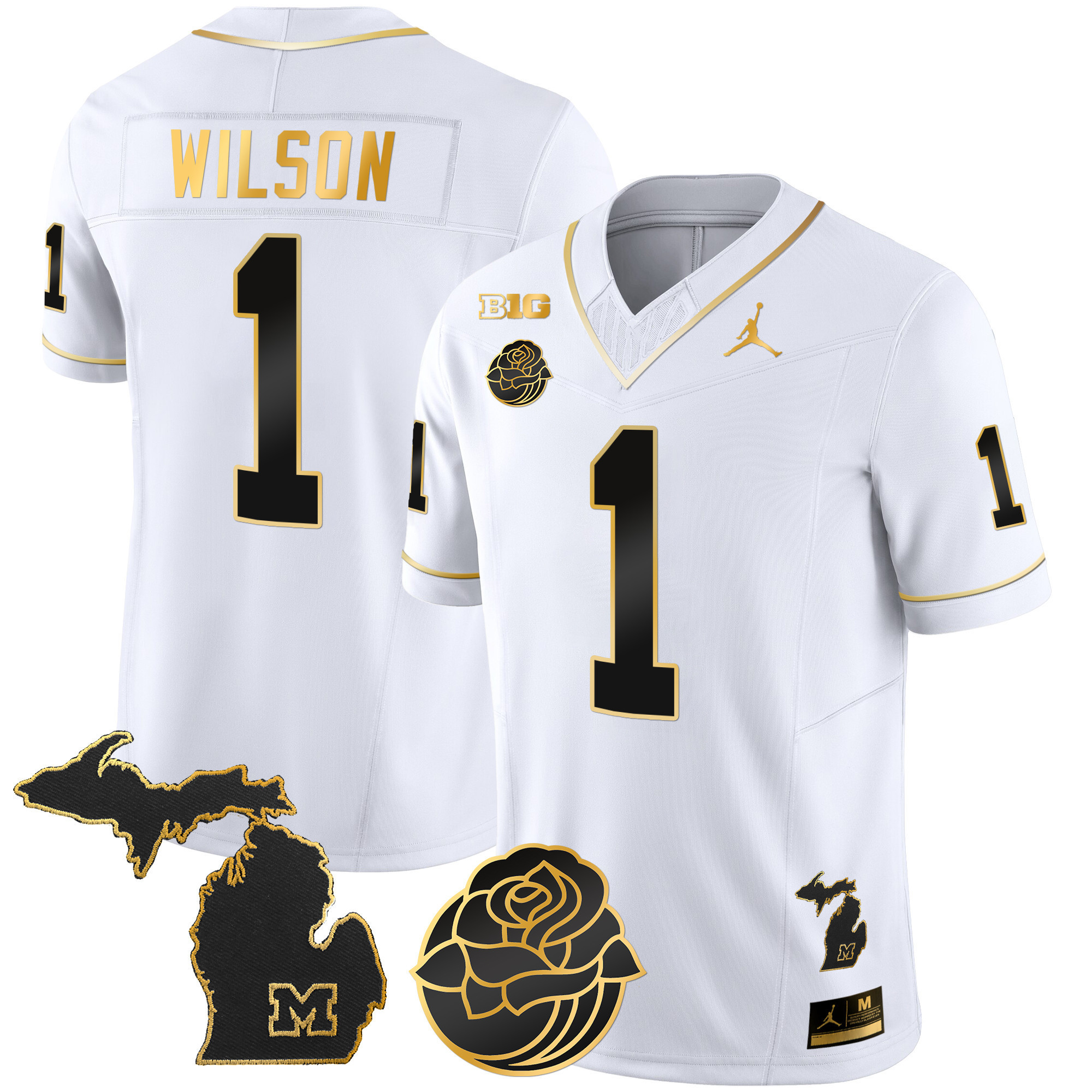 Roman Wilson Men's Michigan Wolverines Rose Bowl Patch Gold Vapor White Gold Jersey - All Stitched