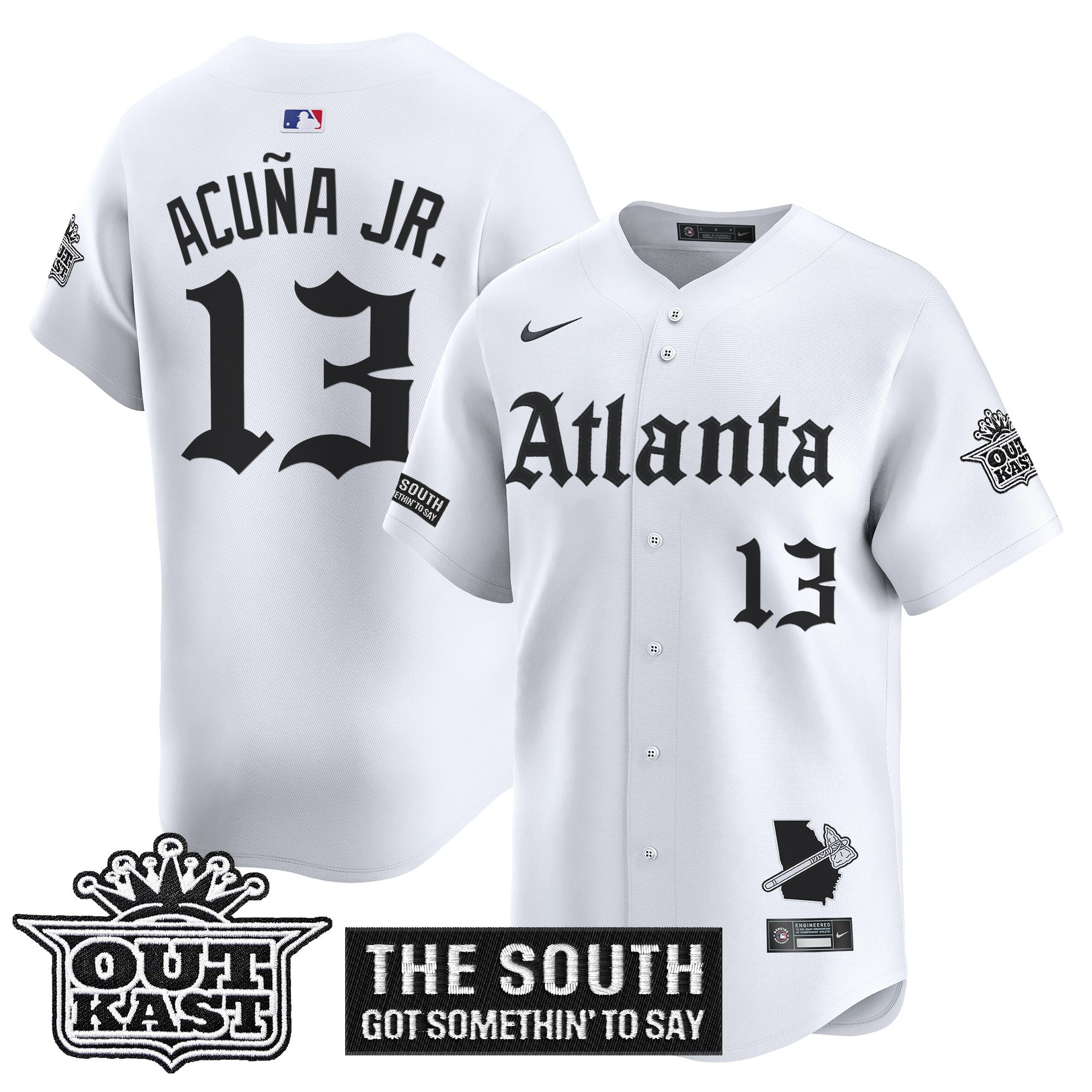 Ronald Acuna Jr. Men's Atlanta Braves 'Gothic South x Outkast Edition' Vapor Premier Limited White Jersey - All Stitched
