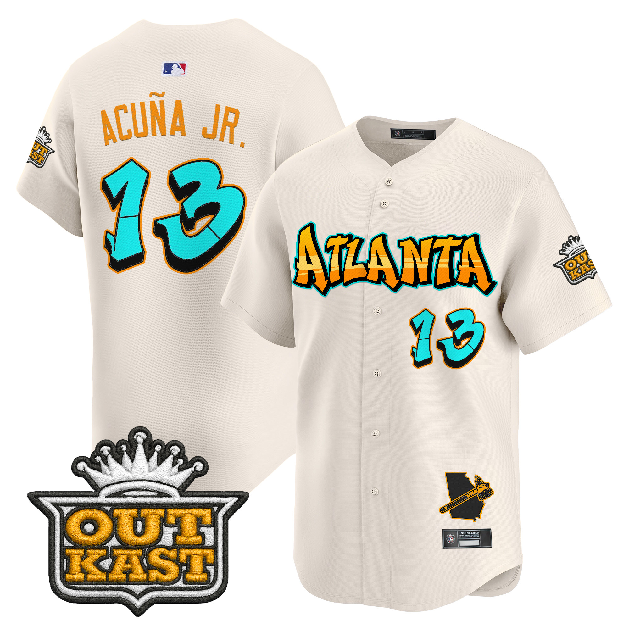 Ronald Acuna Jr. Men's Atlanta Braves 'Graffiti A-Town Edition' Vapor Premier Limited Cream Jersey - All Stitched