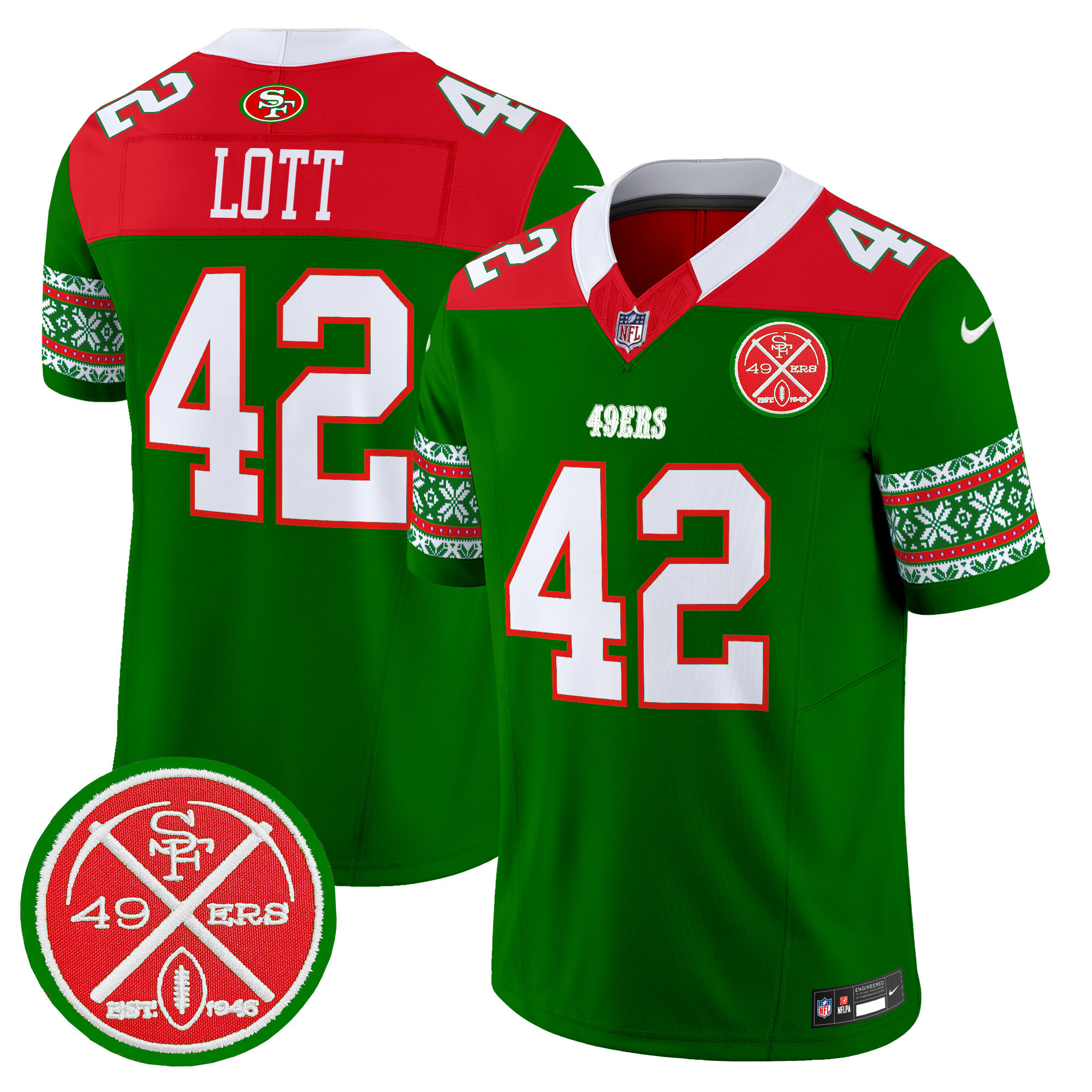 Ronnie Lott Men's San Francisco 49ers 2024 Christmas Vapor Limited Green Jersey - All Stitched