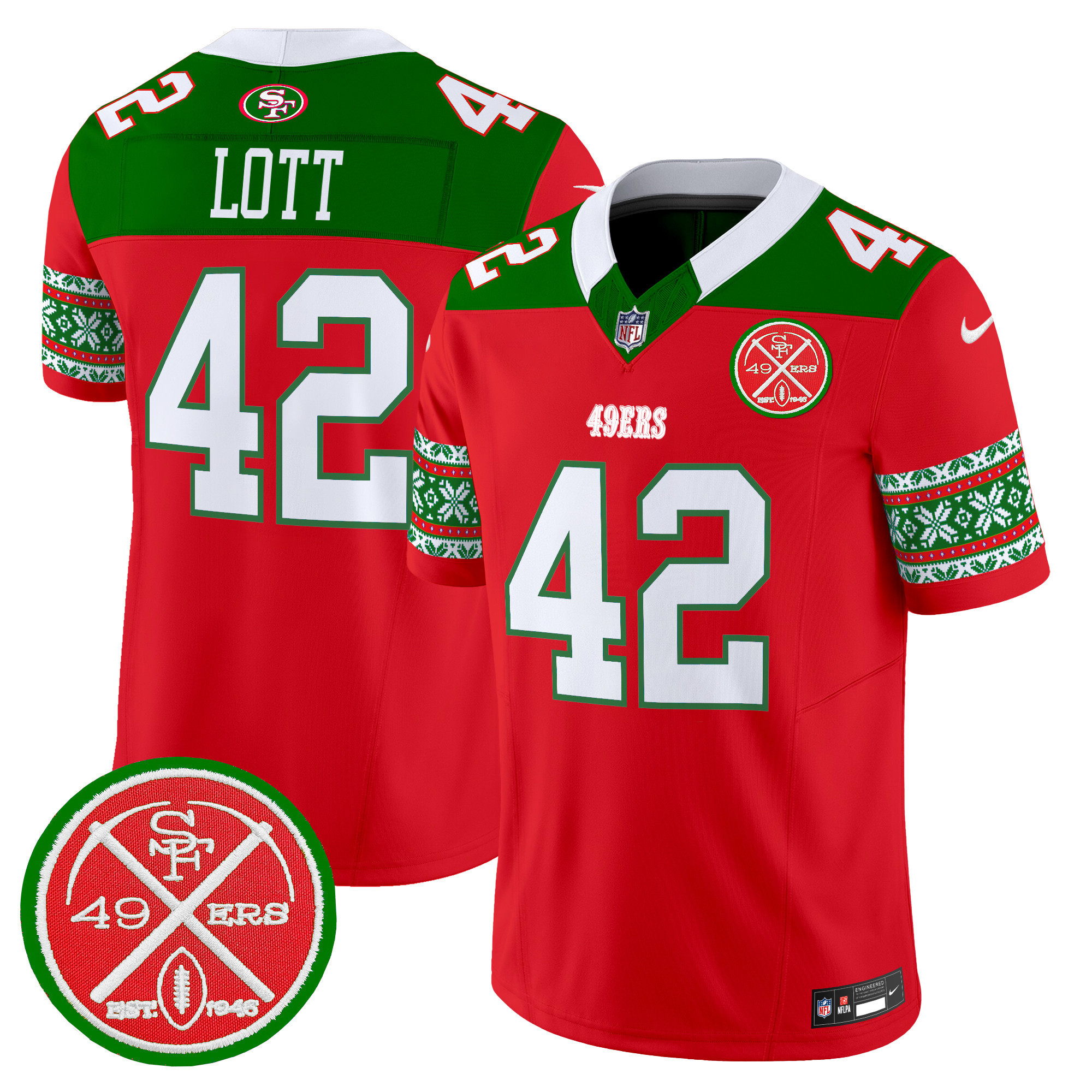 Ronnie Lott Men's San Francisco 49ers 2024 Christmas Vapor Limited Red Jersey - All Stitched