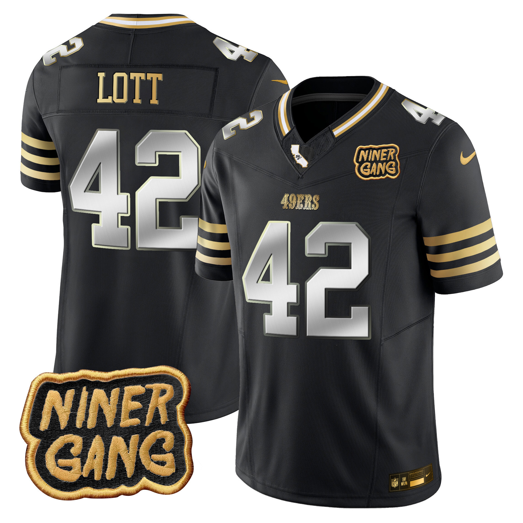 Ronnie Lott Men's San Francisco 49ers 2024 Niner Gang Patch Vapor Black Limited Jersey - All Stitched