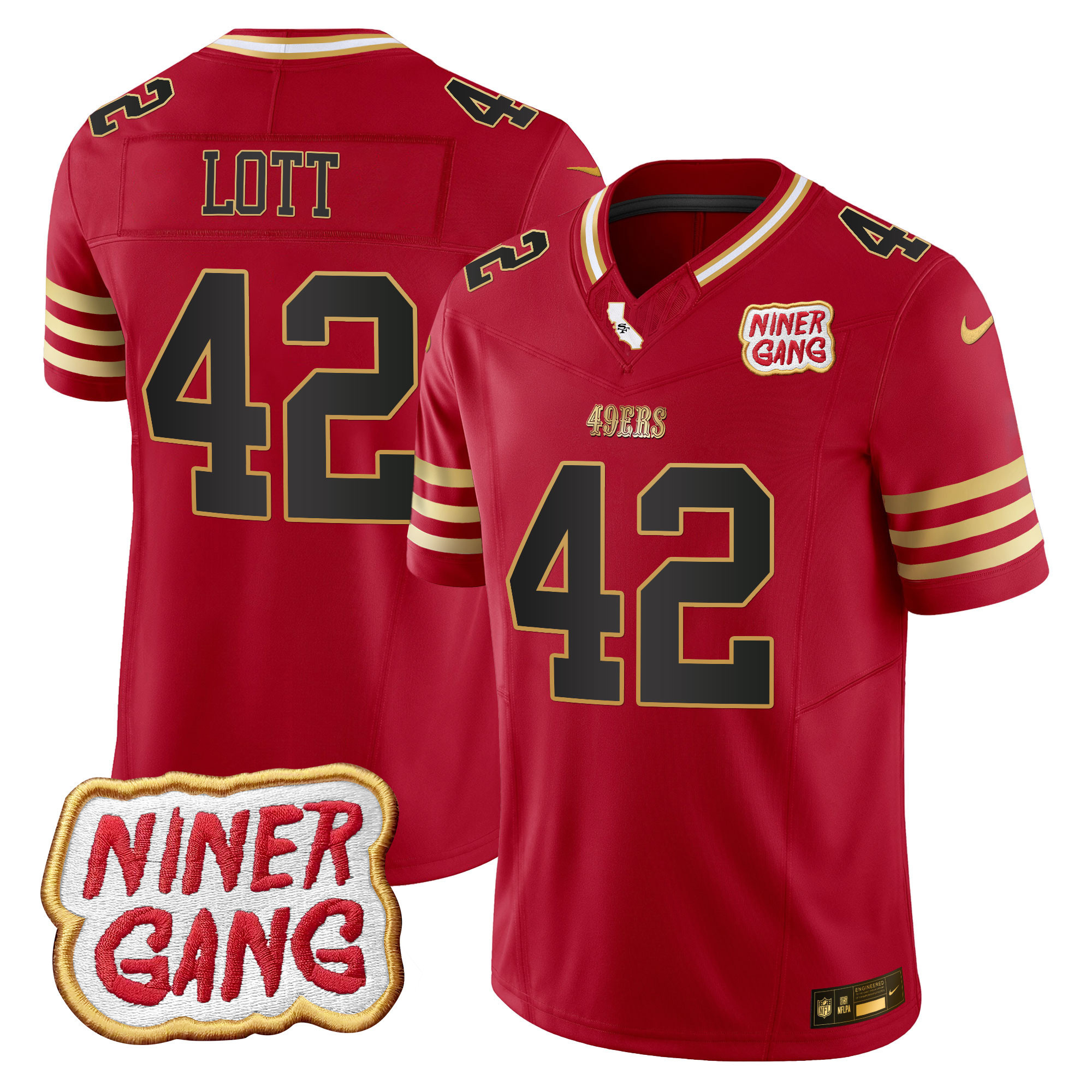 Ronnie Lott Men's San Francisco 49ers 2024 Niner Gang Patch Vapor Black Scarlet Jersey - All Stitched