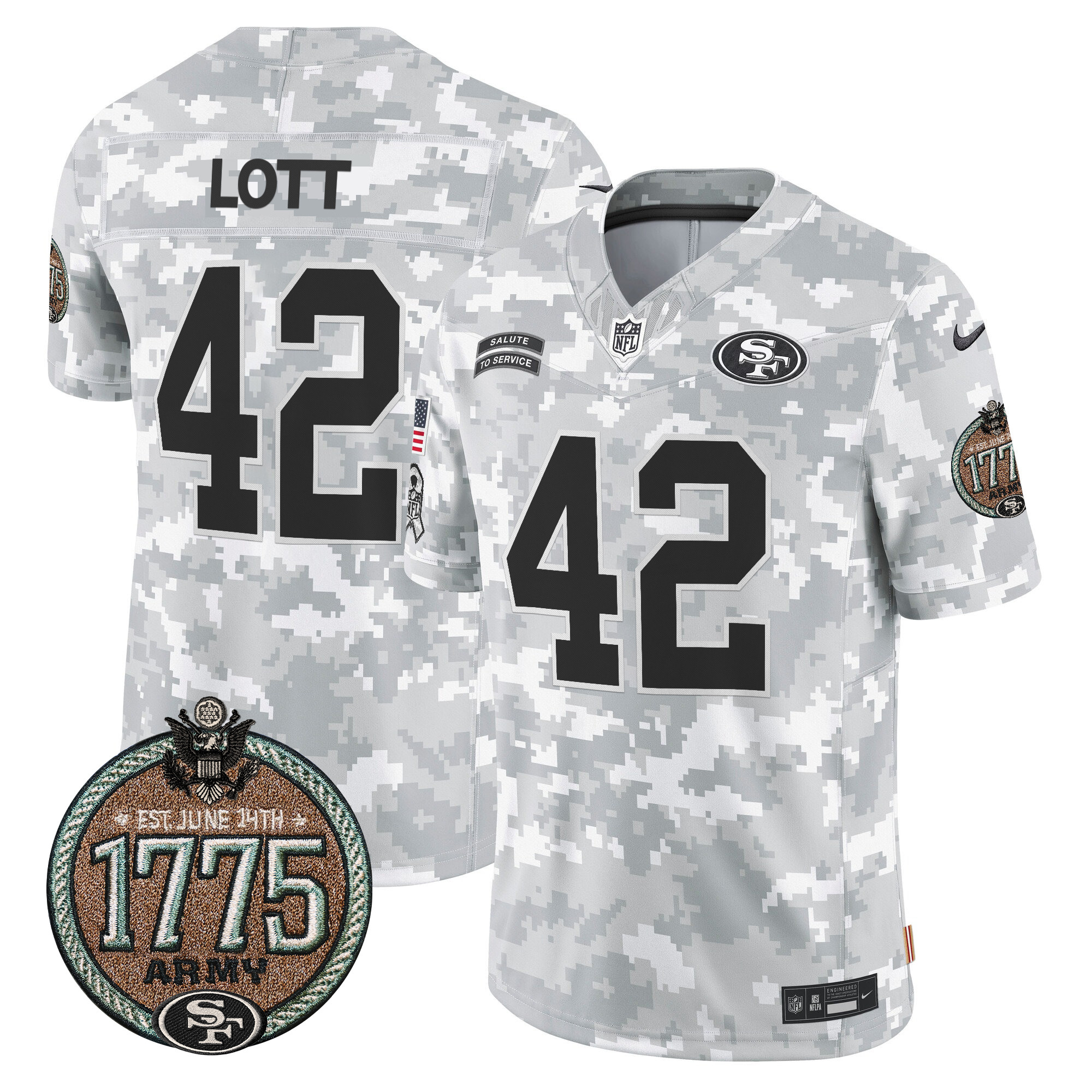 Ronnie Lott Men's San Francisco 49ers 2024 Salute to Service Establishment Year Patch Vapor Limited Army Jersey - All Stitched