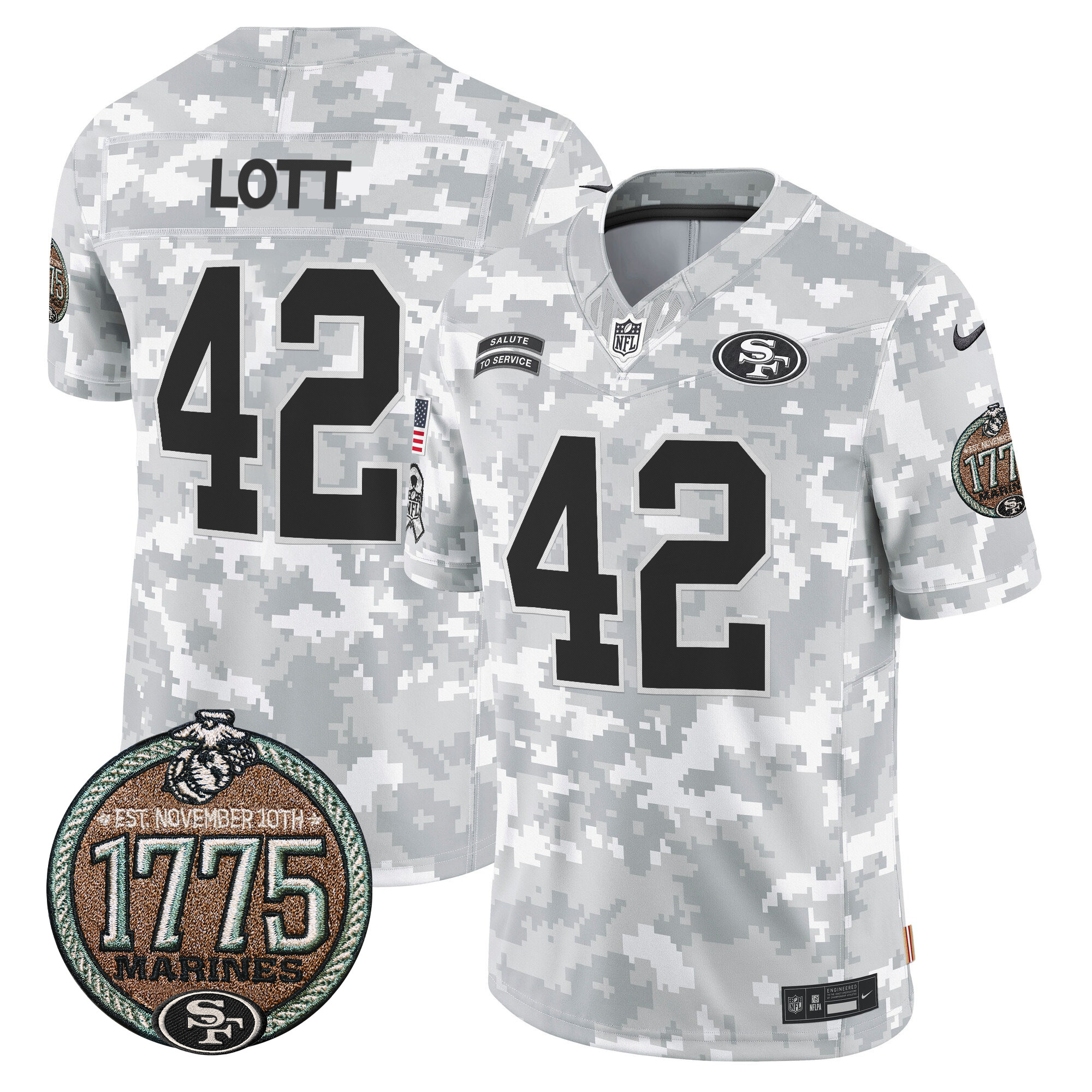 Ronnie Lott Men's San Francisco 49ers 2024 Salute to Service Establishment Year Patch Vapor Limited Marines Jersey - All Stitched