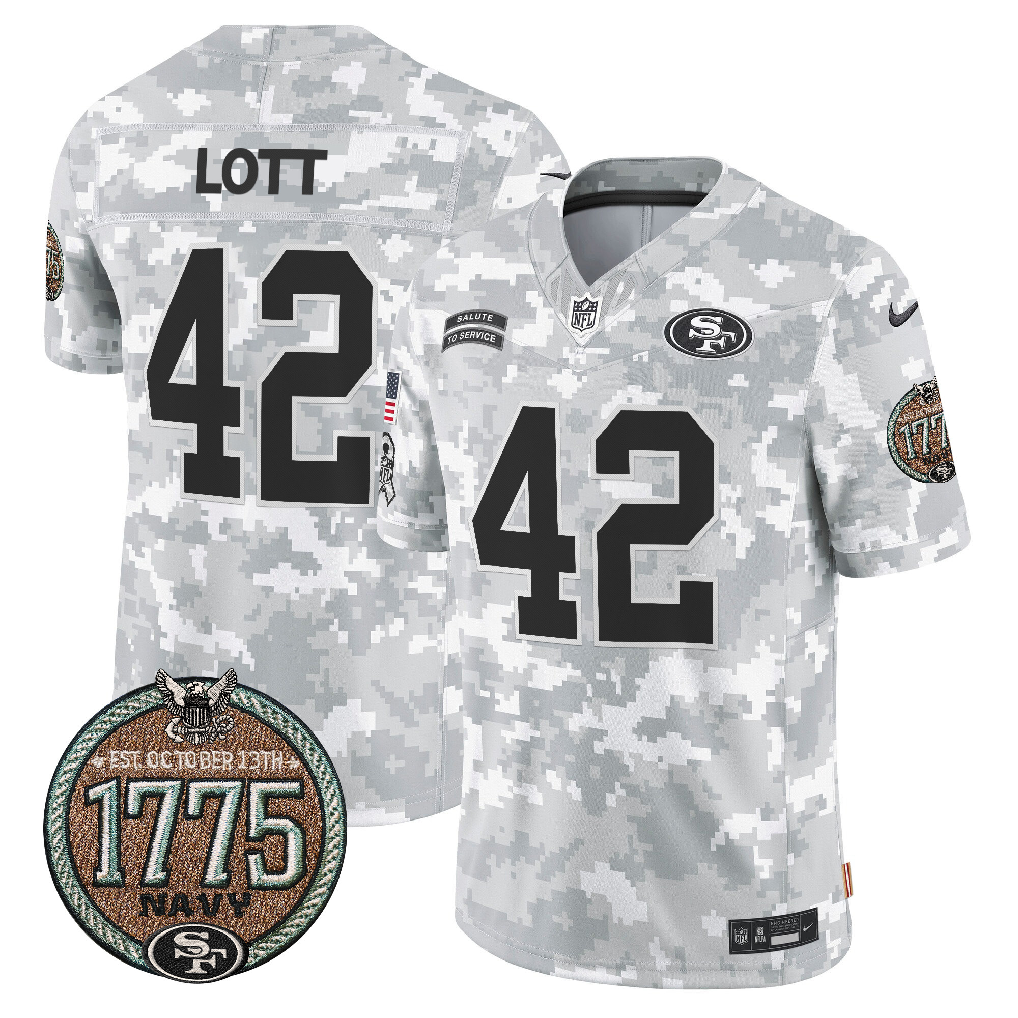 Ronnie Lott Men's San Francisco 49ers 2024 Salute to Service Establishment Year Patch Vapor Limited Navy Jersey - All Stitched