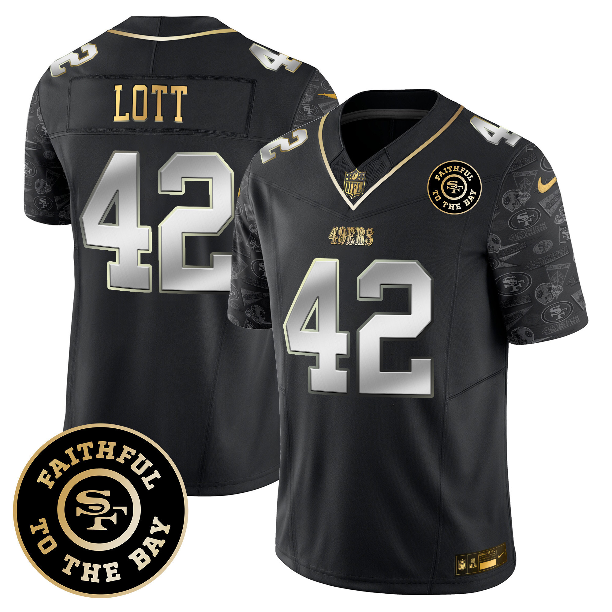 Ronnie Lott Men's San Francisco 49ers Pattern Style Vapor Limited Black Limited Jersey - All Stitched