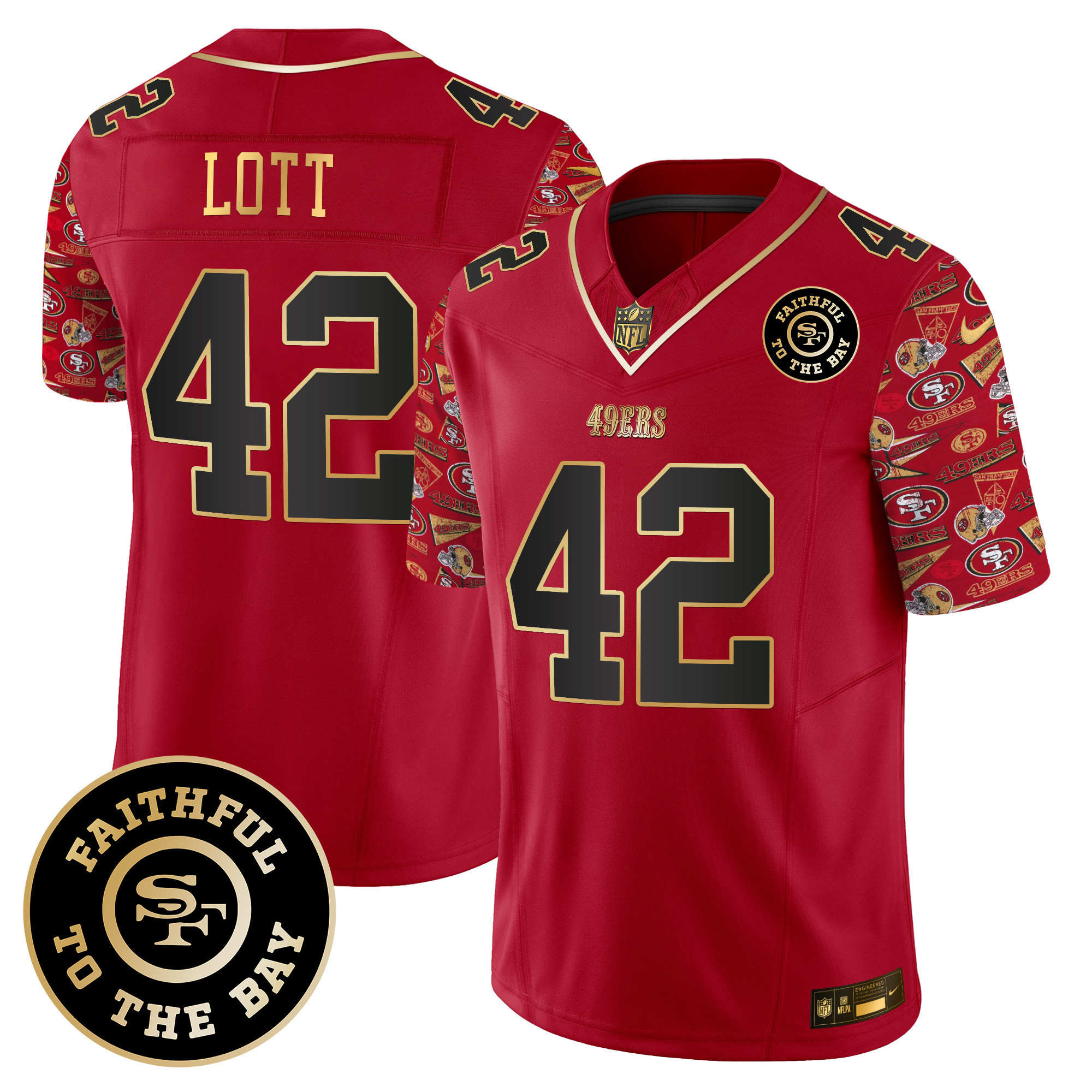 Ronnie Lott Men's San Francisco 49ers Pattern Style Vapor Limited Scarlet Limited Jersey - All Stitched