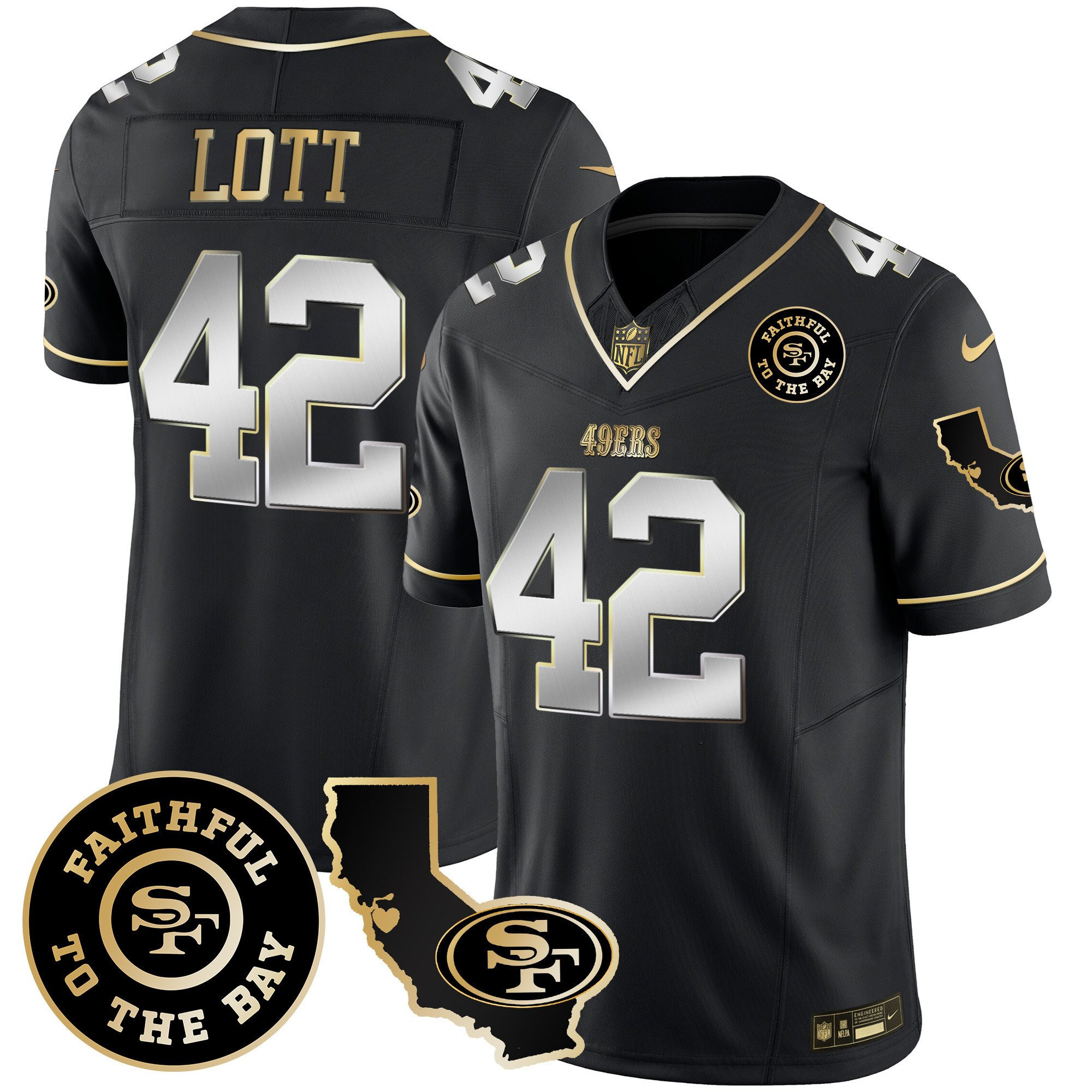 Ronnie Lott San Francisco 49ers Faithful & California Patch Vapor Black Jersey - All Stitched