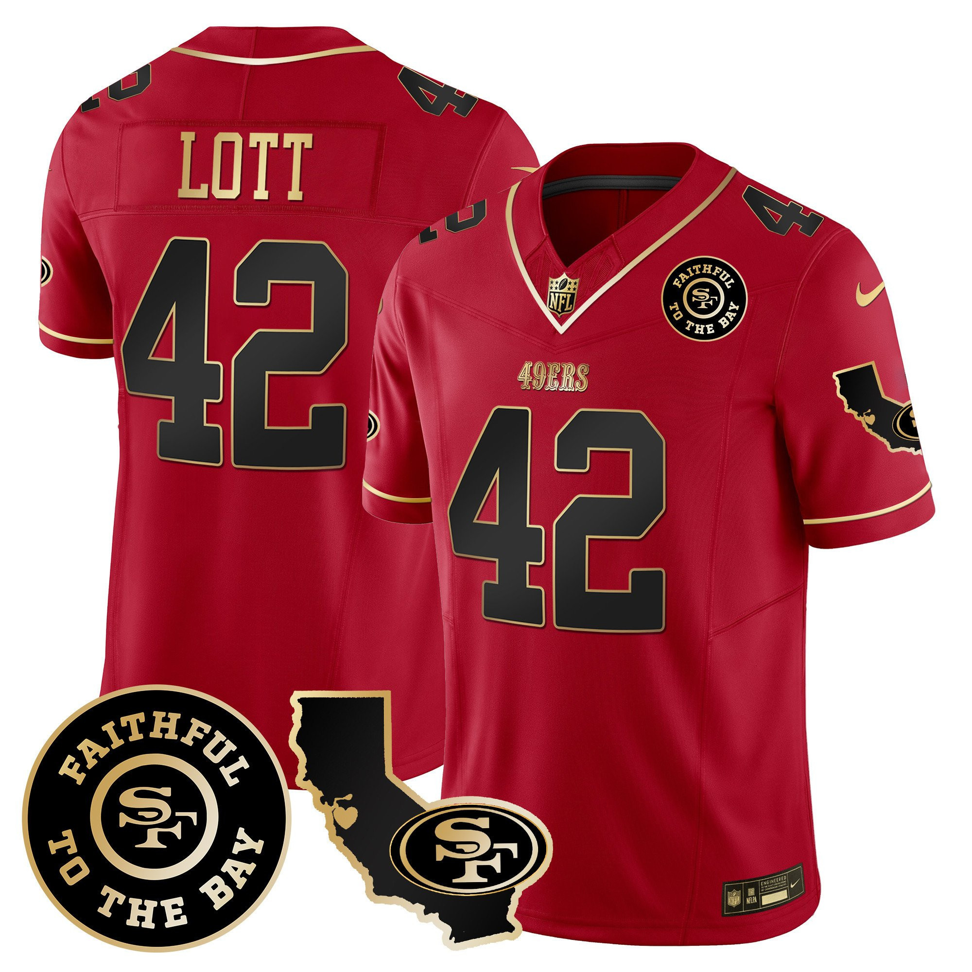 Ronnie Lott San Francisco 49ers Faithful & California Patch Vapor Red Jersey - All Stitched
