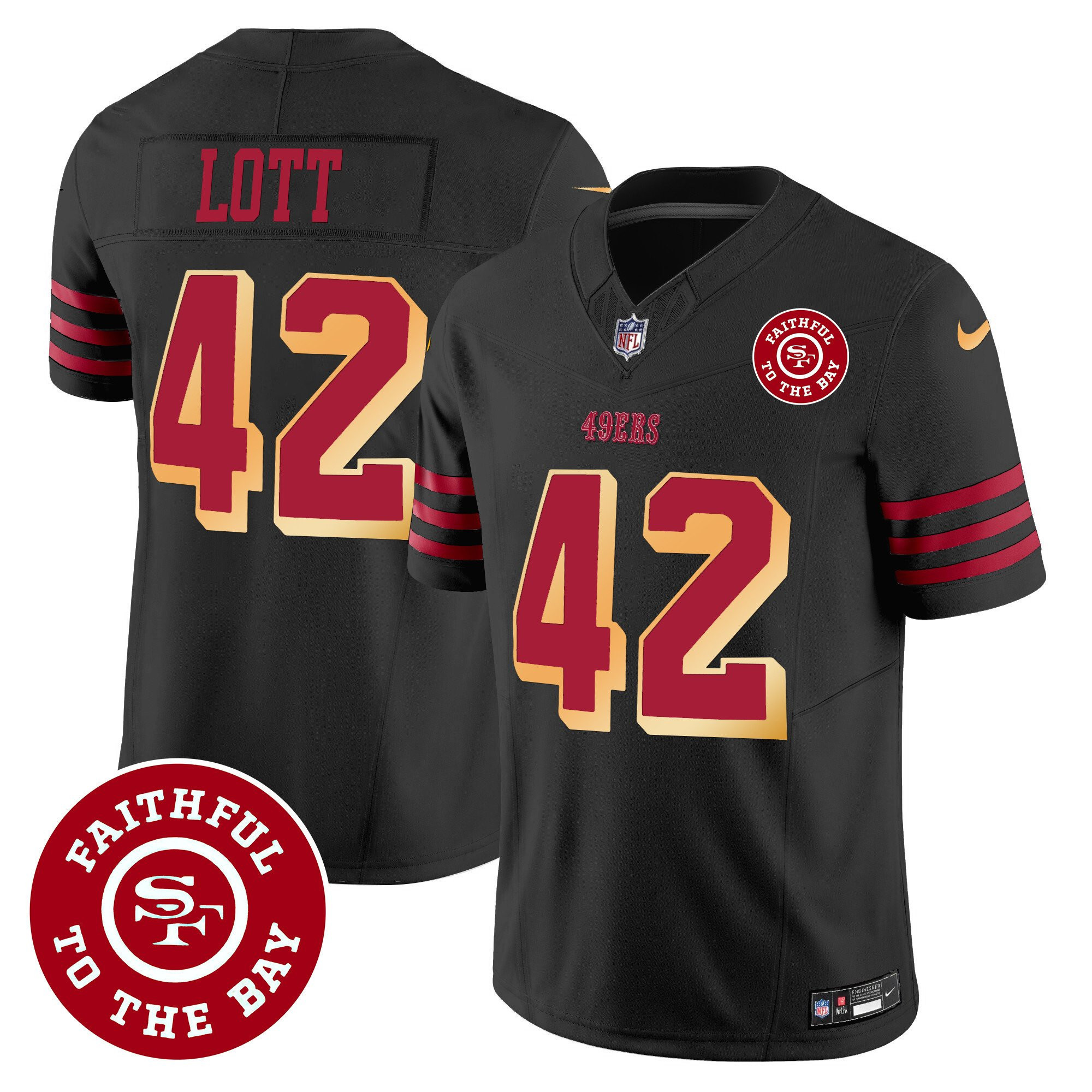 Ronnie Lott San Francisco 49ers Faithful To The Bay Patch Vapor Black Jersey - All Stitched