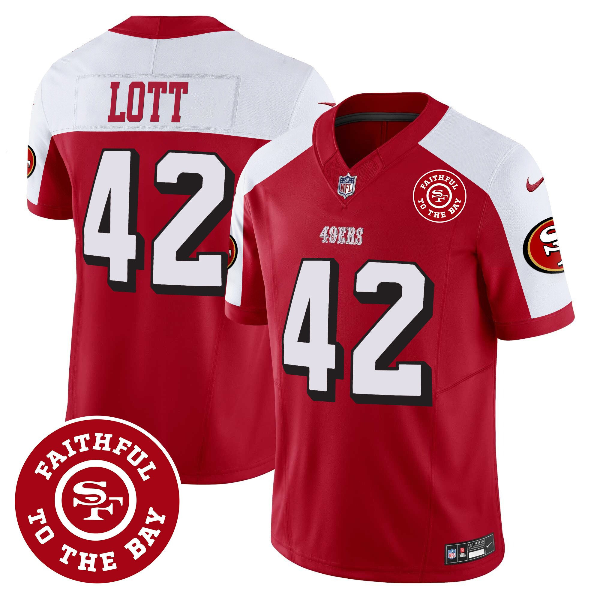 Ronnie Lott San Francisco 49ers Faithful To The Bay Patch Vapor Red/White Jersey - All Stitched