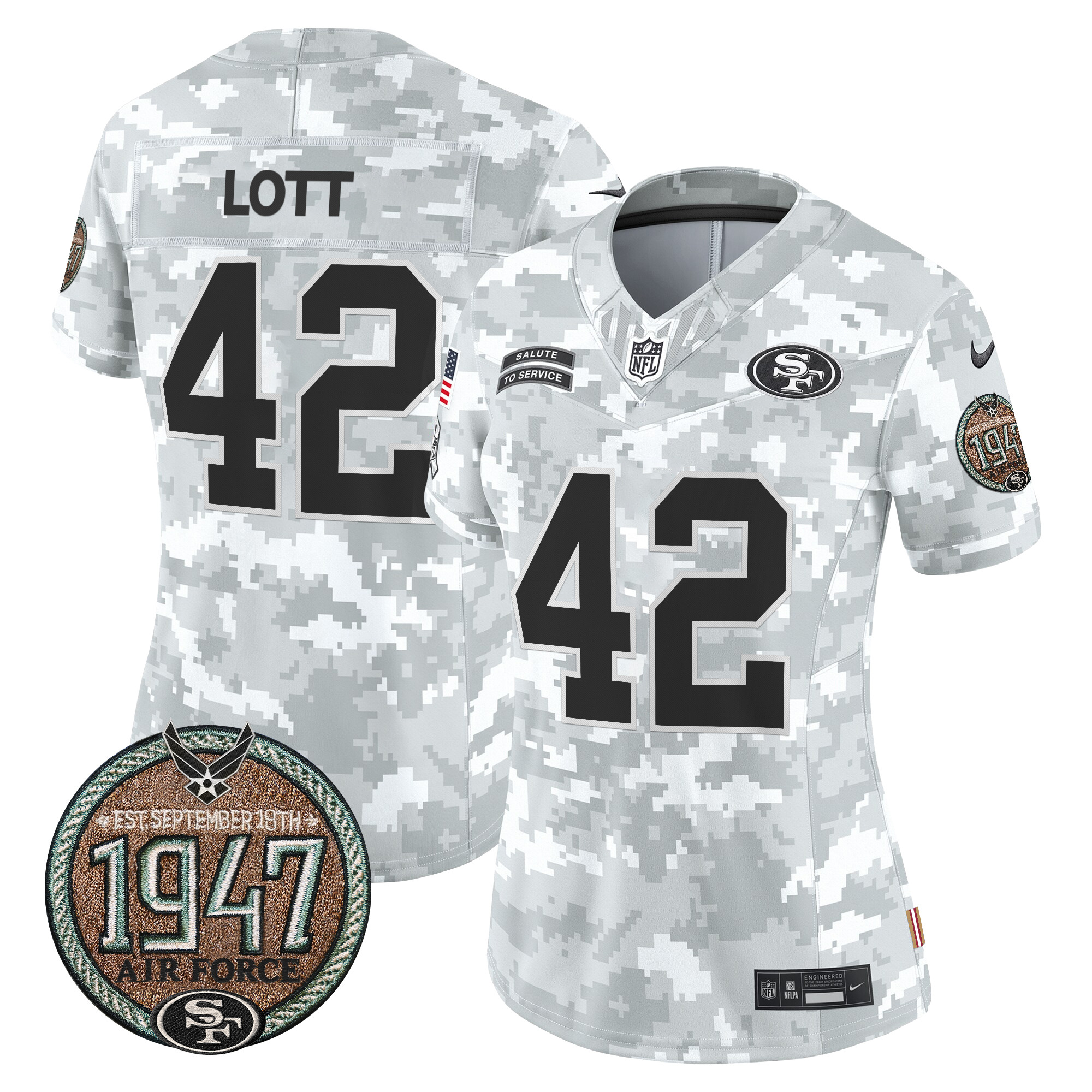 Ronnie Lott Women's San Francisco 49ers 2024 Salute to Service Establishment Year Patch Vapor Limited Air Force Jersey - All Stitched