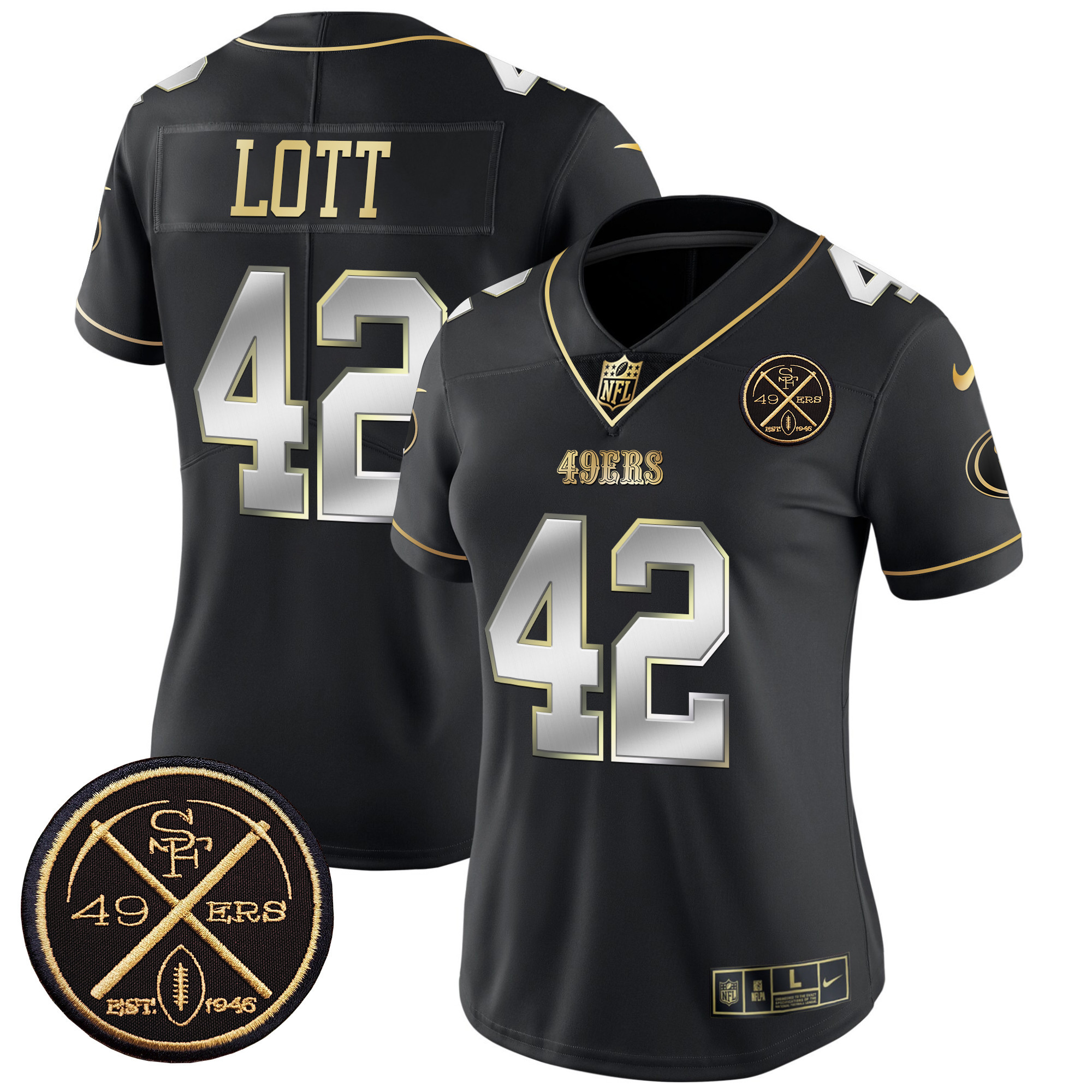 Ronnie Lott Women's San Francisco 49ers Est.1946 Patch Vapor Limited Black Limited Jersey - All Stitched