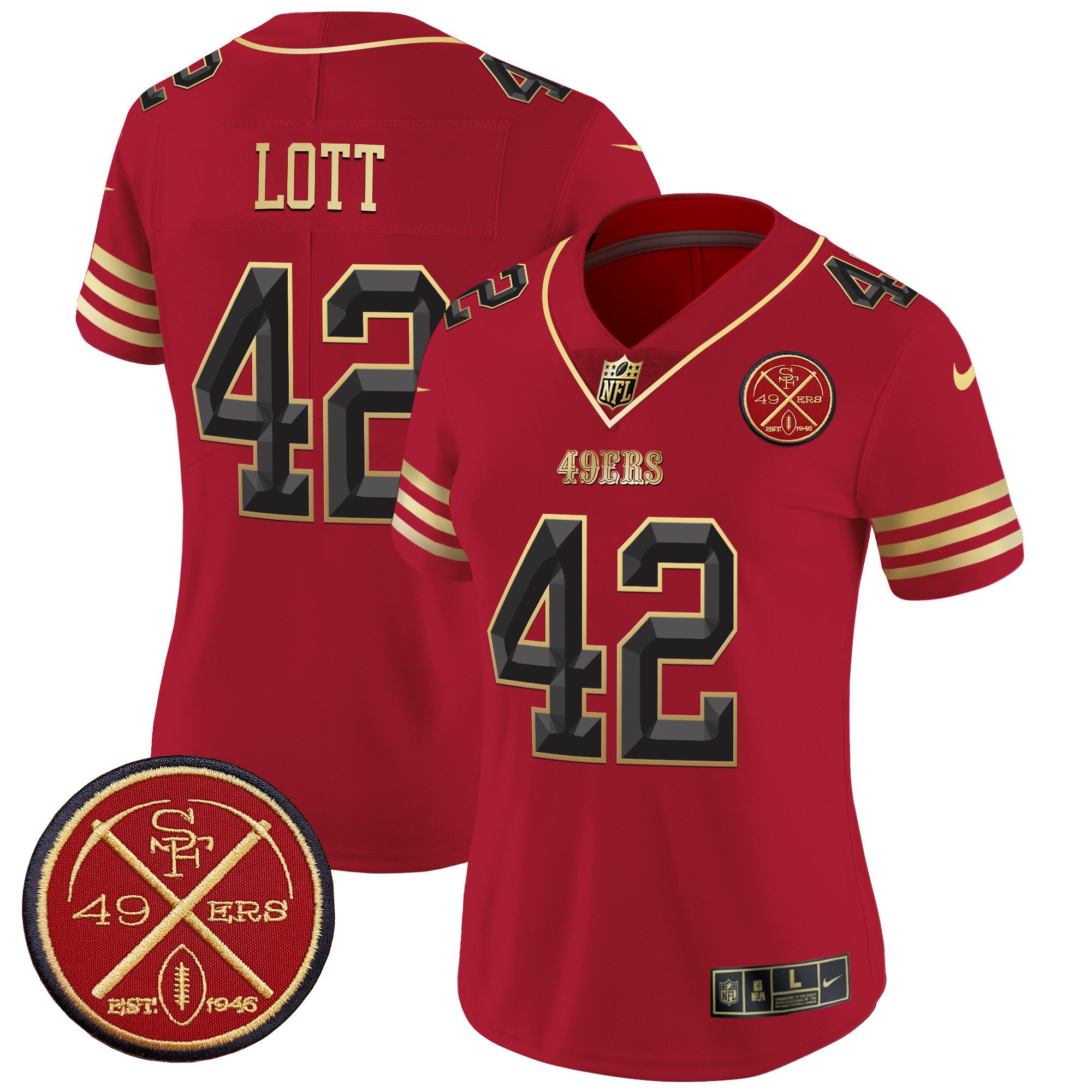 Ronnie Lott Women's San Francisco 49ers Est.1946 Patch Vapor Limited Black Scarlet Jersey - All Stitched