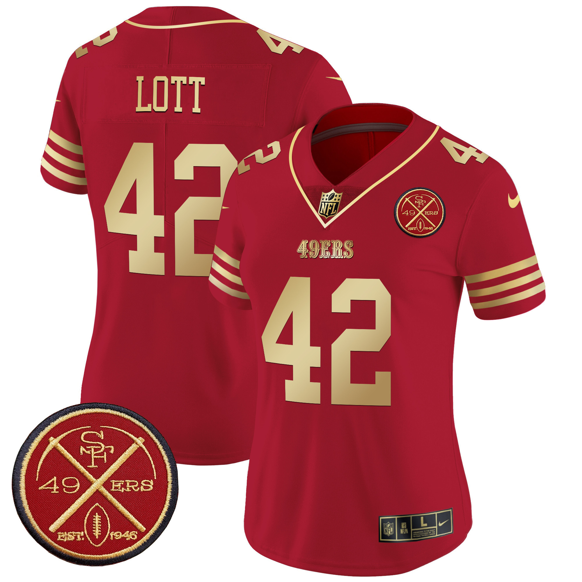 Ronnie Lott Women's San Francisco 49ers Est.1946 Patch Vapor Limited Scarlet Gold Jersey - All Stitched