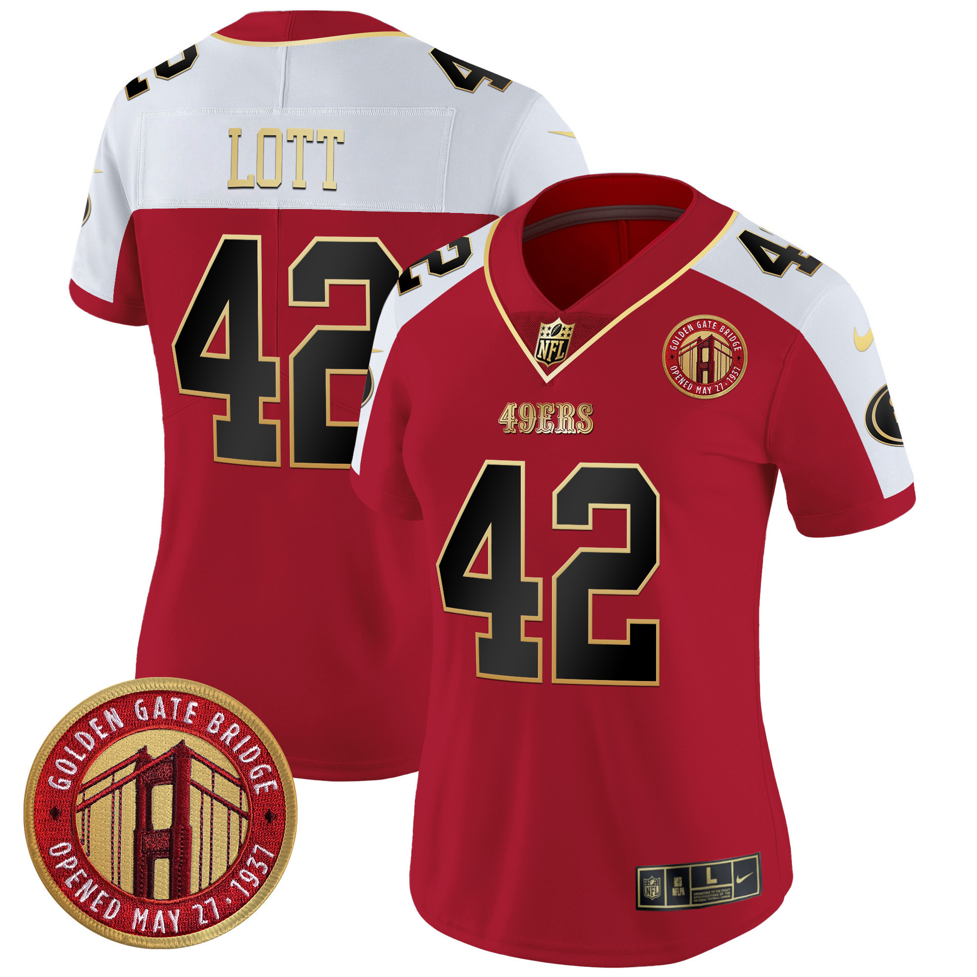 Ronnie Lott Women's San Francisco 49ers Golden Gate Bridge Patch Vapor Limited Alternate Jersey - All Stitched