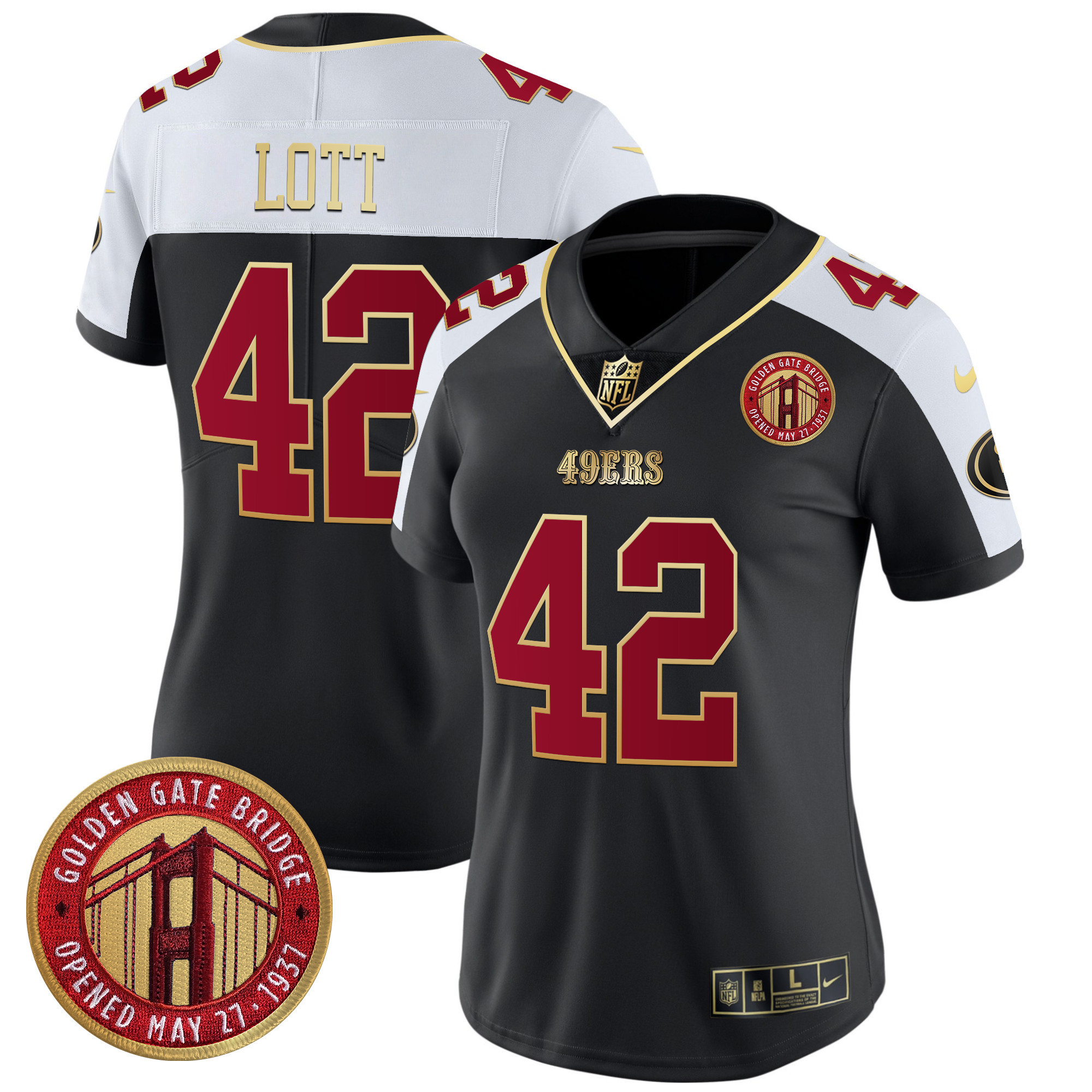 Ronnie Lott Women's San Francisco 49ers Golden Gate Bridge Patch Vapor Limited Black Alternate Jersey - All Stitched