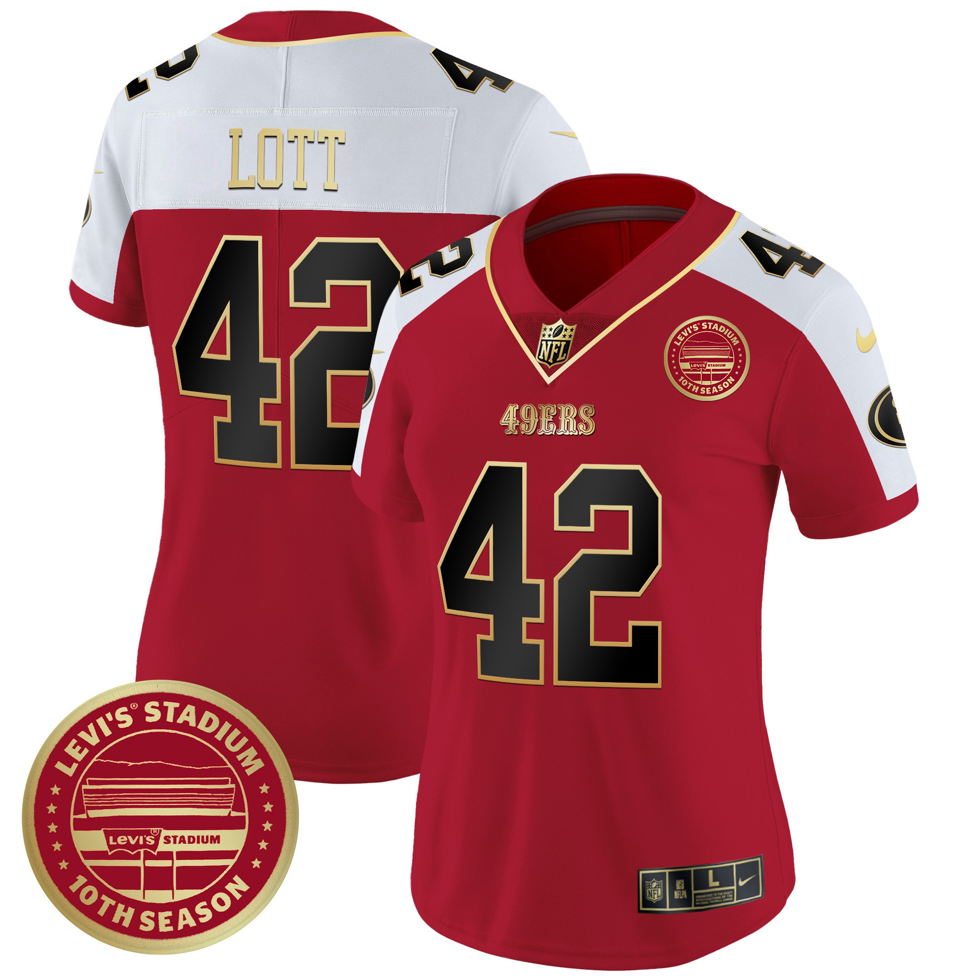 Ronnie Lott Women's San Francisco 49ers Levi'S Stadium 10th Season Patch Vapor Limited Alternate Jersey - All Stitched