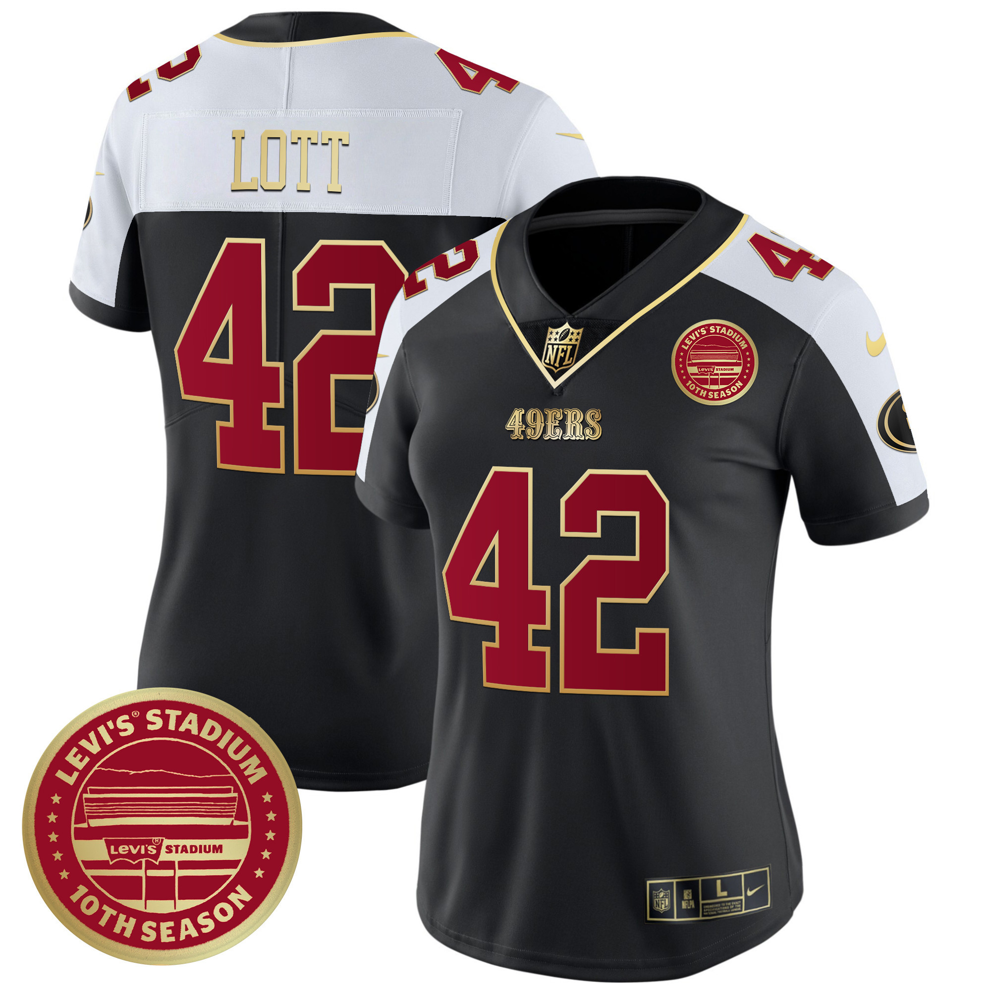 Ronnie Lott Women's San Francisco 49ers Levi'S Stadium 10th Season Patch Vapor Limited Black Alternate Jersey - All Stitched