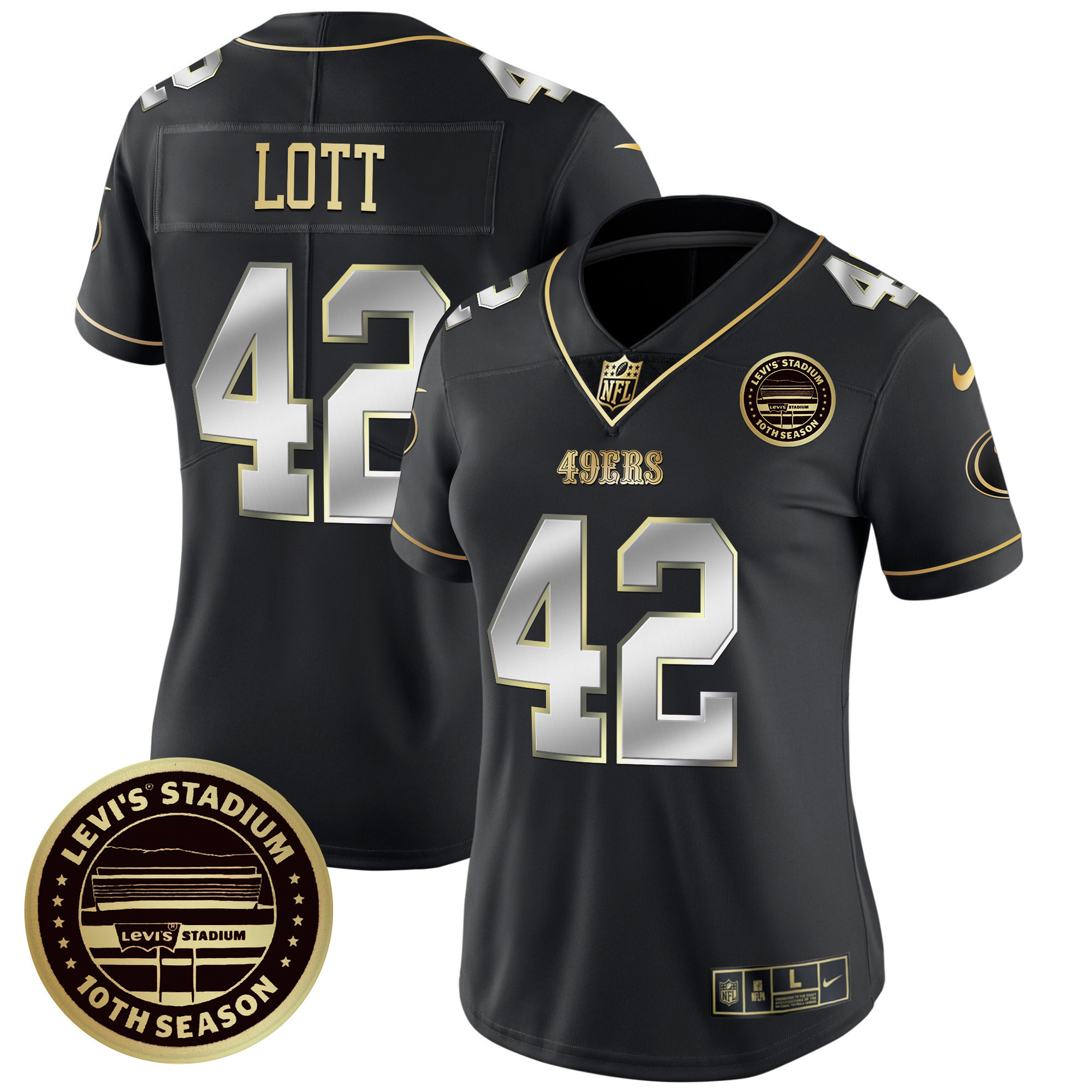Ronnie Lott Women's San Francisco 49ers Levi'S Stadium 10th Season Patch Vapor Limited Black Limited Jersey - All Stitched