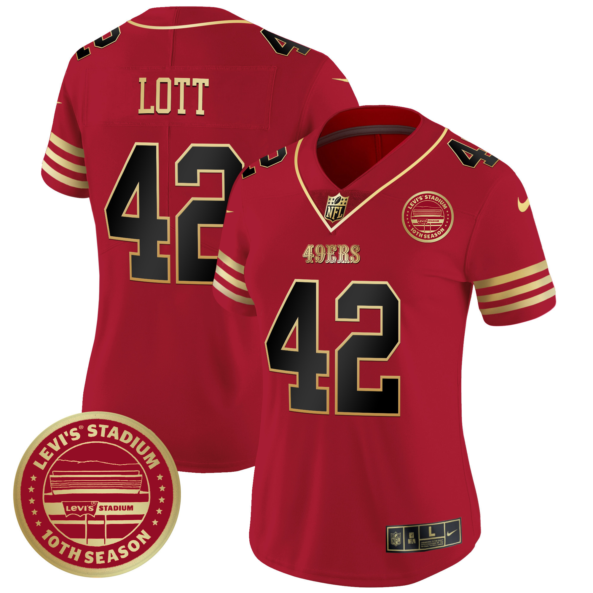 Ronnie Lott Women's San Francisco 49ers Levi'S Stadium 10th Season Patch Vapor Limited Black Scarlet Jersey - All Stitched