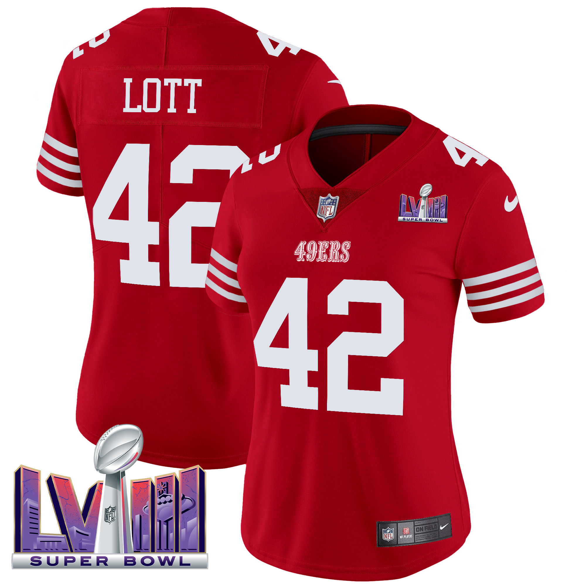 Ronnie Lott Women's San Francisco 49ers Super Bowl LVIII Patch Vapor Limited Red Jersey - All Stitched