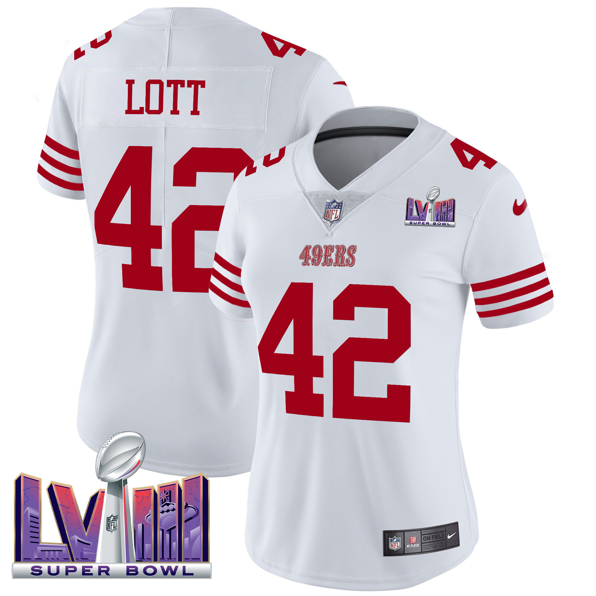 Ronnie Lott Women's San Francisco 49ers Super Bowl LVIII Patch Vapor Limited White Jersey - All Stitched