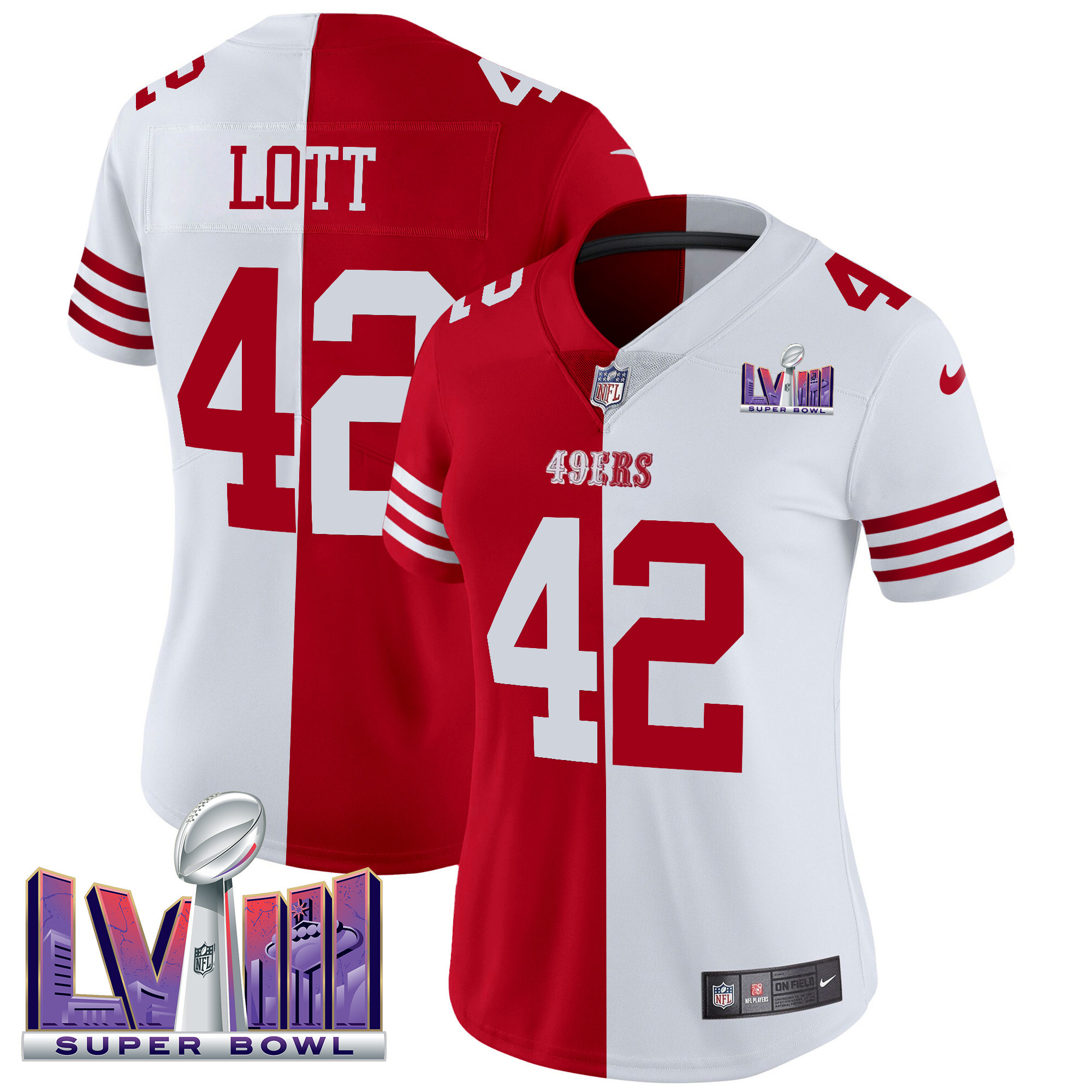 Ronnie Lott Women's San Francisco 49ers  Super Bowl LVIII Patch Vapor Split Jersey - All Stitched