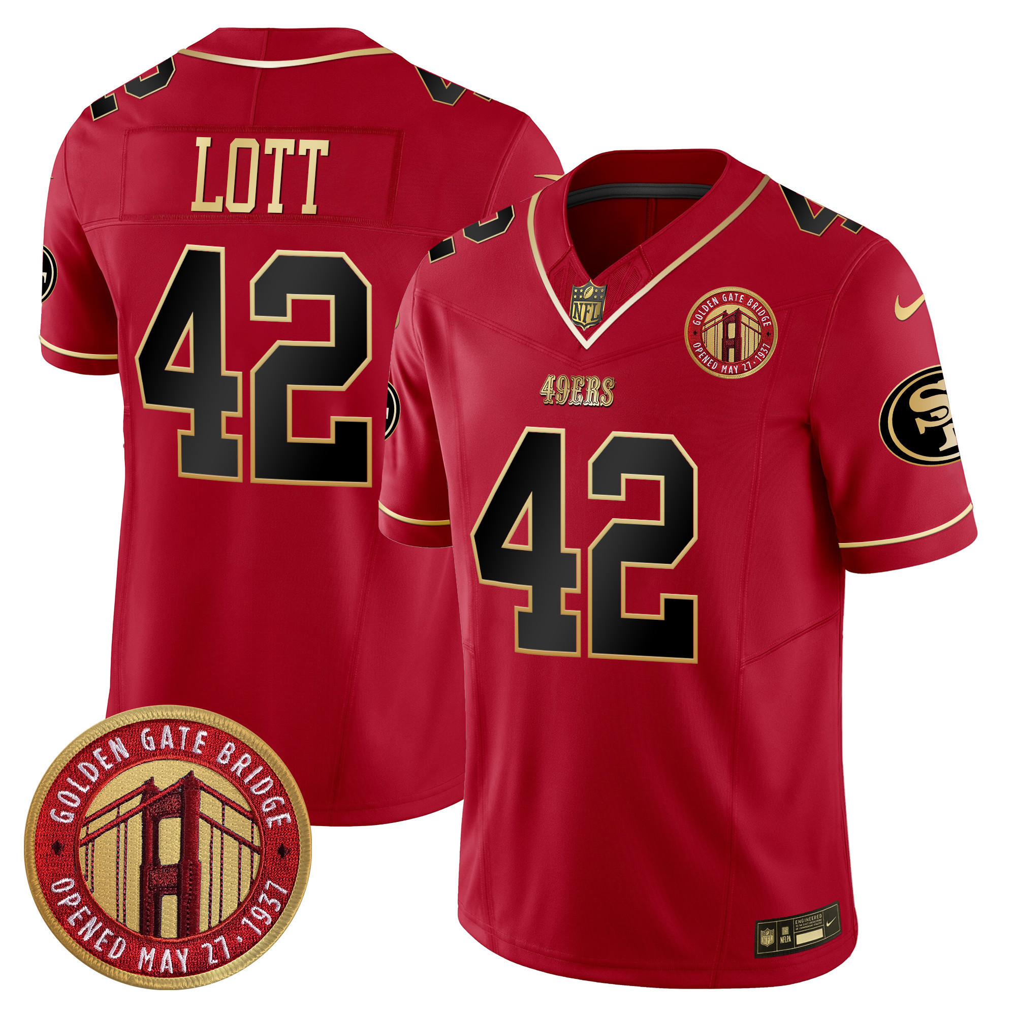 Ronnie Lott Youth's San Francisco 49ers Golden Gate Bridge Patch Vapor Limited Scarlet Limited Jersey - All Stitched
