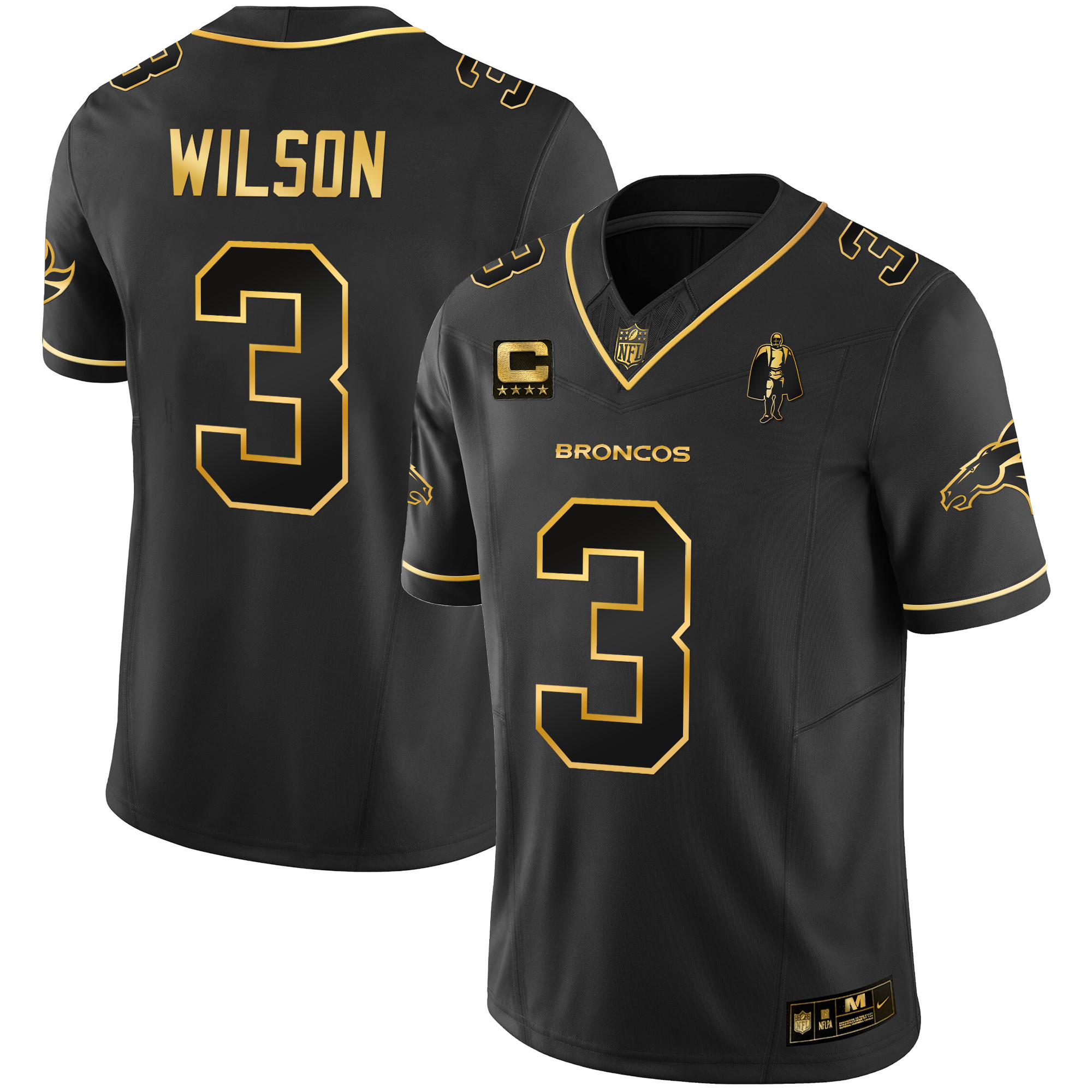 Russell Wilson Men's Denver Broncos Gold Vapor Limited Black Gold Jersey - All Stitched