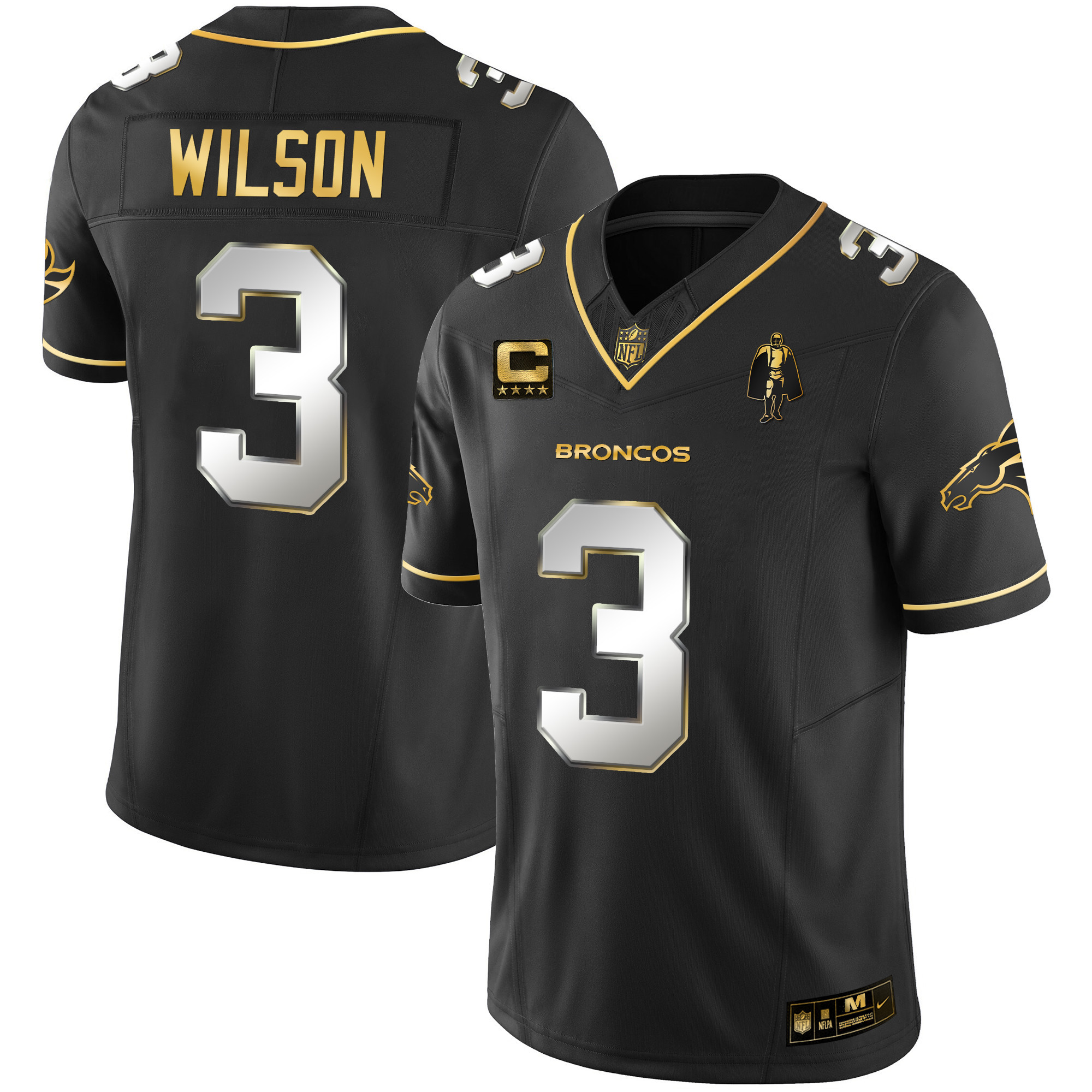 Russell Wilson Men's Denver Broncos Gold Vapor Limited Black Limitted Jersey - All Stitched