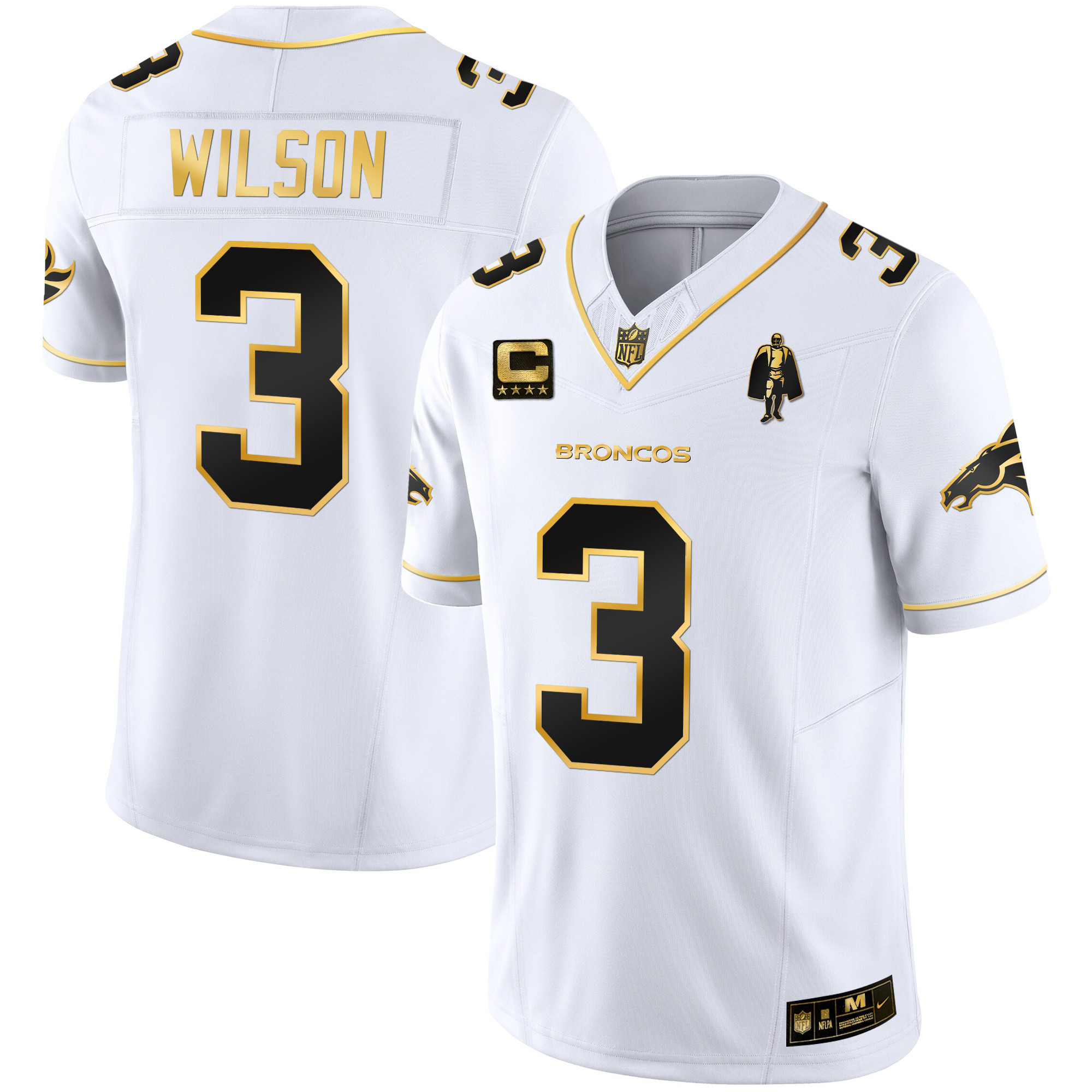 Russell Wilson Men's Denver Broncos Gold Vapor Limited White Gold Jersey - All Stitched
