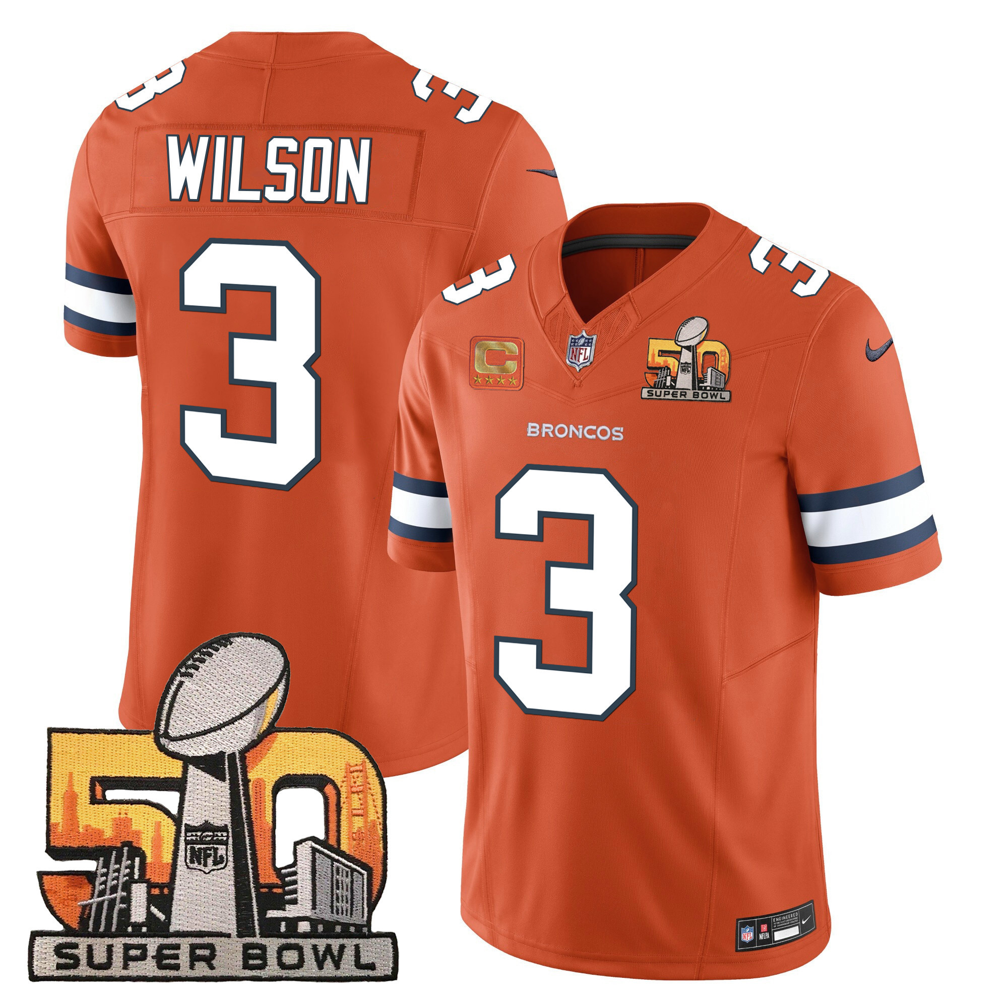 Russell Wilson Men's Denver Broncos Super Bowl 50 Patch Vapor Orange Jersey - All Stitched