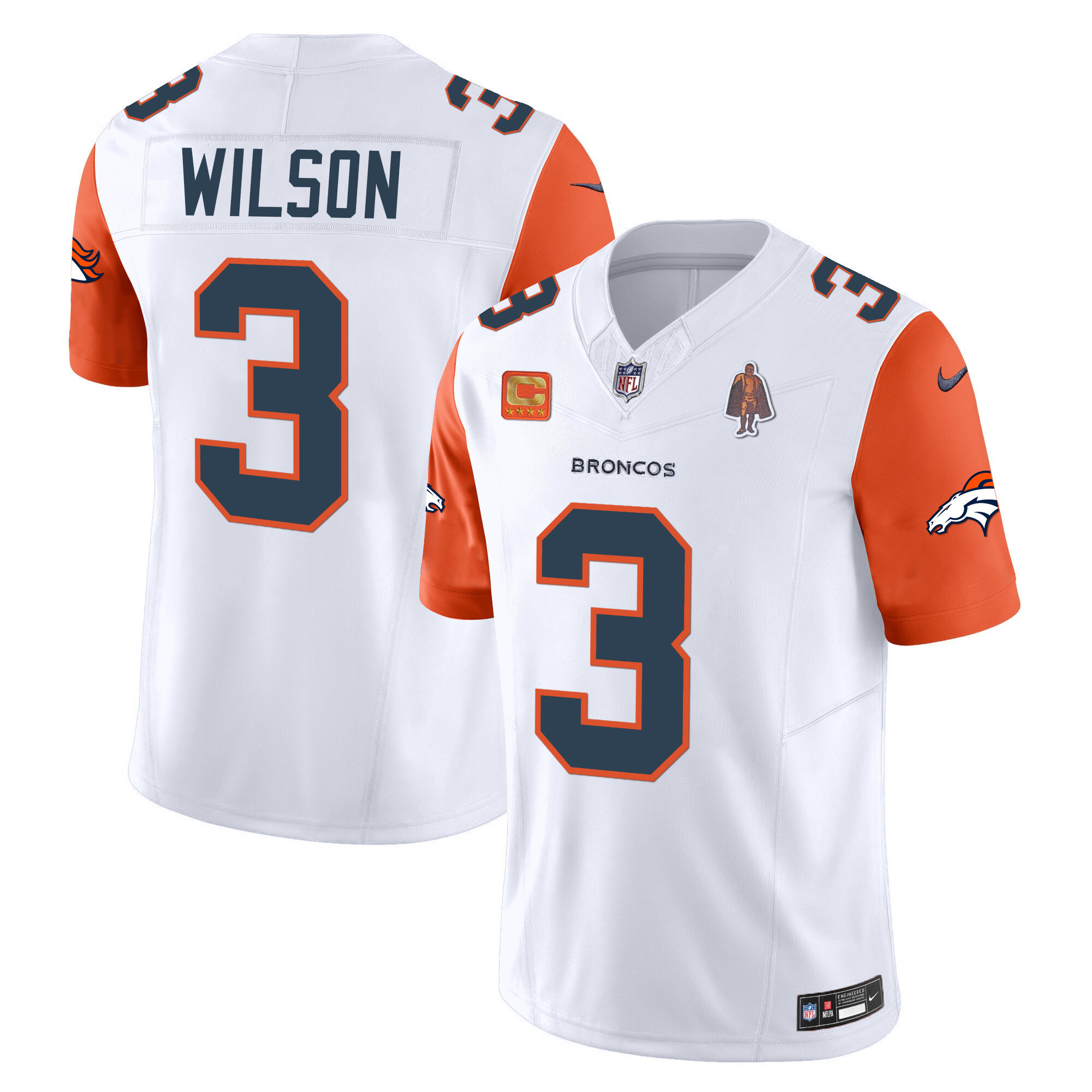 Russell Wilson Men's Denver Broncos Vapor Limited Orange Sleeves Jersey - All Stitched