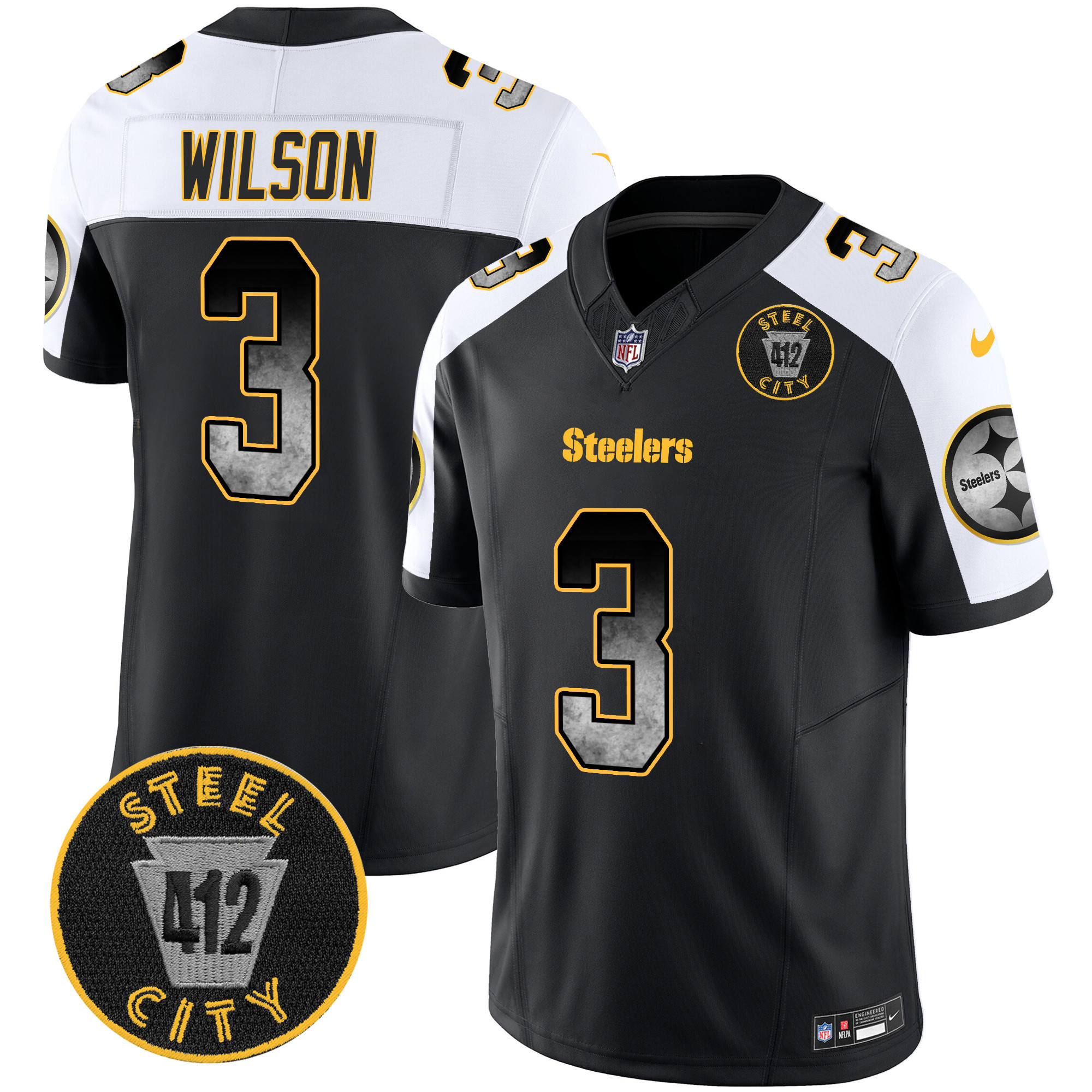 Russell Wilson Men's Pittsburgh Steelers Arch Smoke 412 Patch Vapor Limited Alternate Jersey - All Stitched