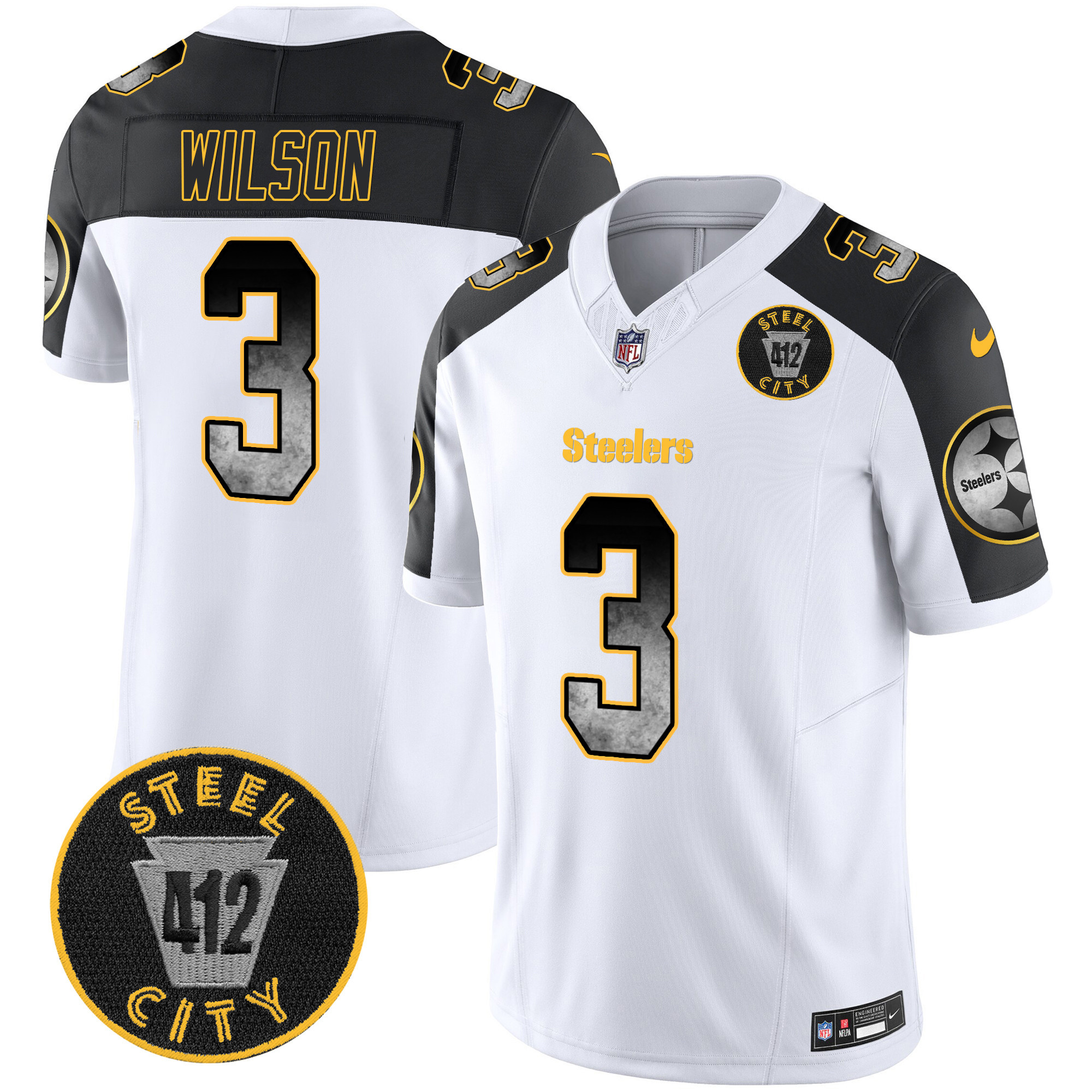 Russell Wilson Men's Pittsburgh Steelers Arch Smoke 412 Patch Vapor Limited Inverted Jersey - All Stitched