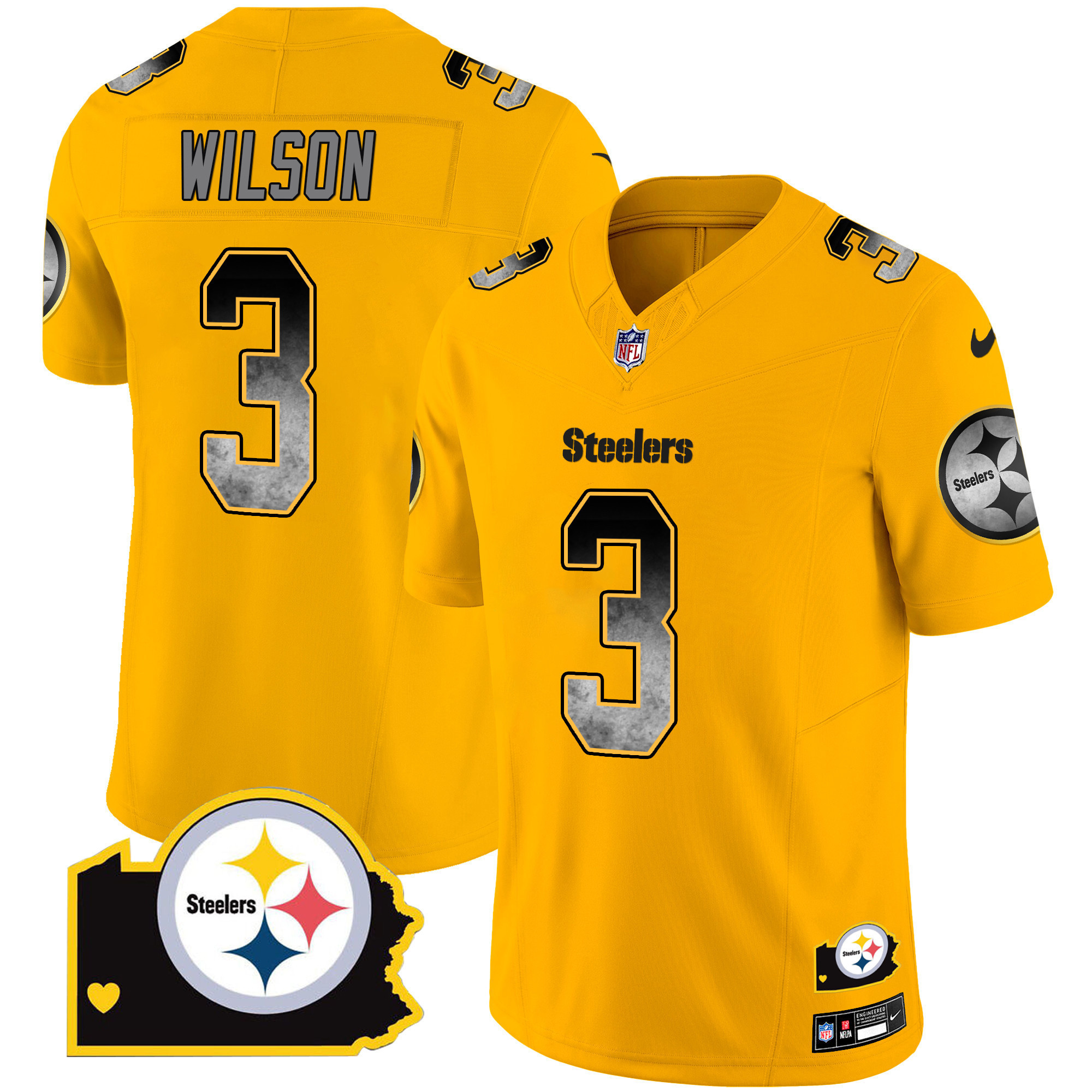 Russell Wilson Men's Pittsburgh Steelers Arch Smoke Home Patch Vapor Gold Jersey - All Stitched